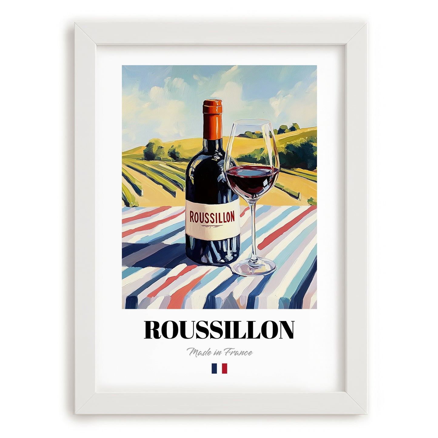 Roussillon – French Red Wine, Enoteca Wall Art, placed in minimal white frame