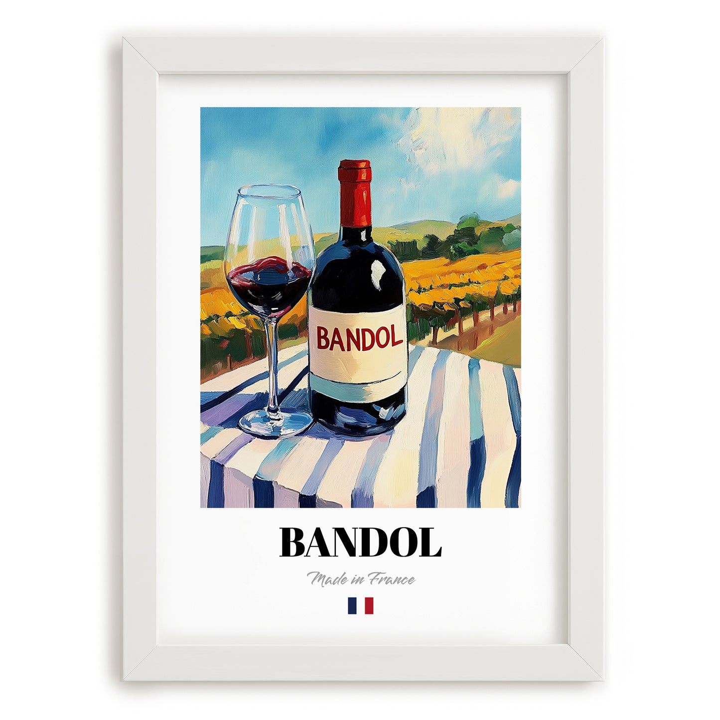 Bandol – French Red Wine, Wine Bar Poster, placed in minimal white frame