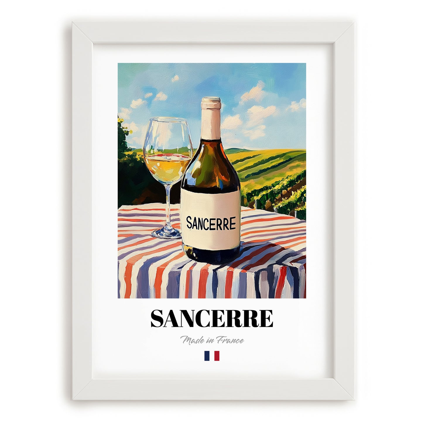 Sancerre – French White Wine, Wine Bar Poster, placed in minimal white frame