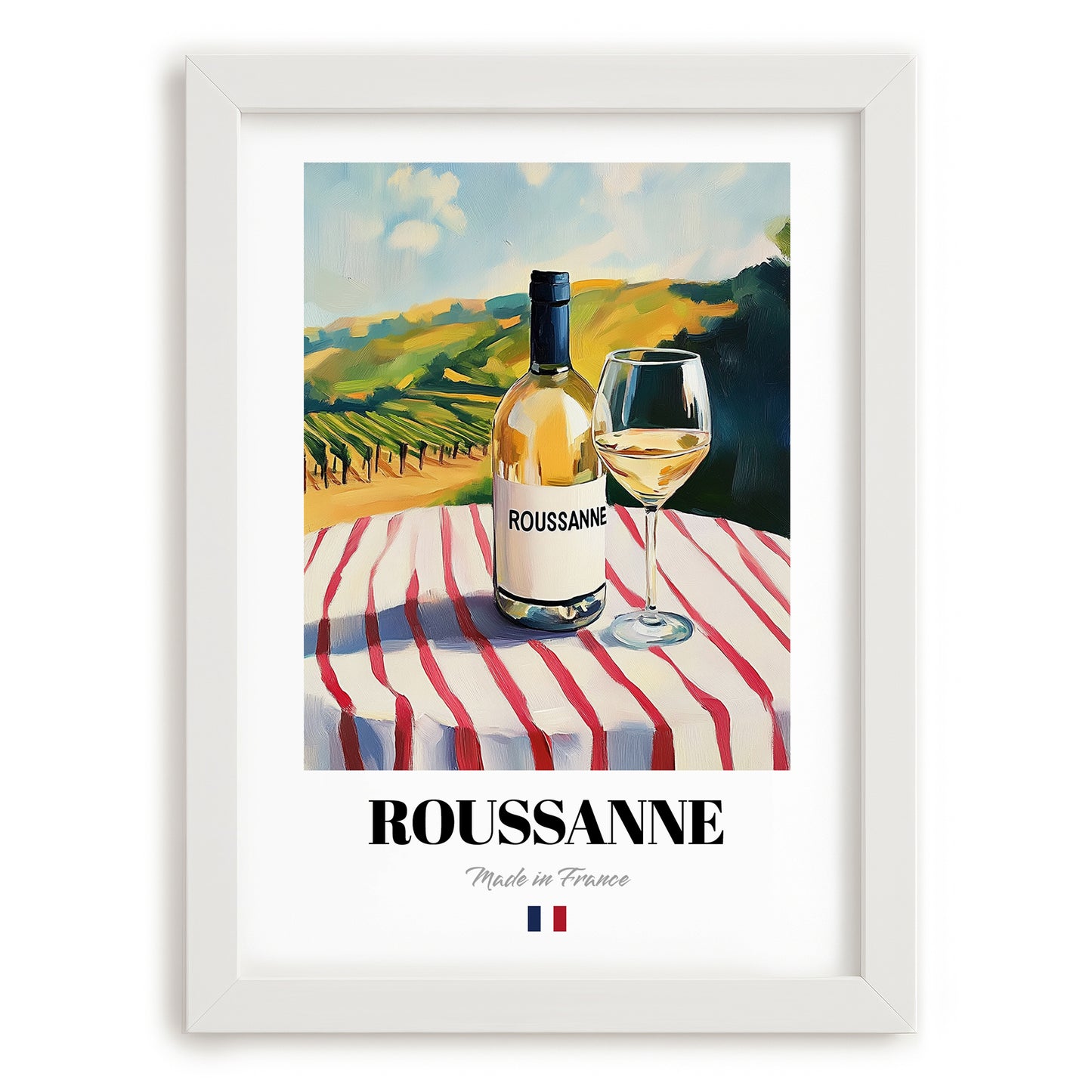Roussanne – French White Wine, Enoteca Poster, placed in minimal white frame