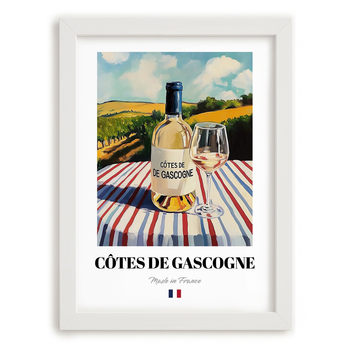 Côtes de Gascogne – French White Wine, Bodega Poster, placed in minimal white frame