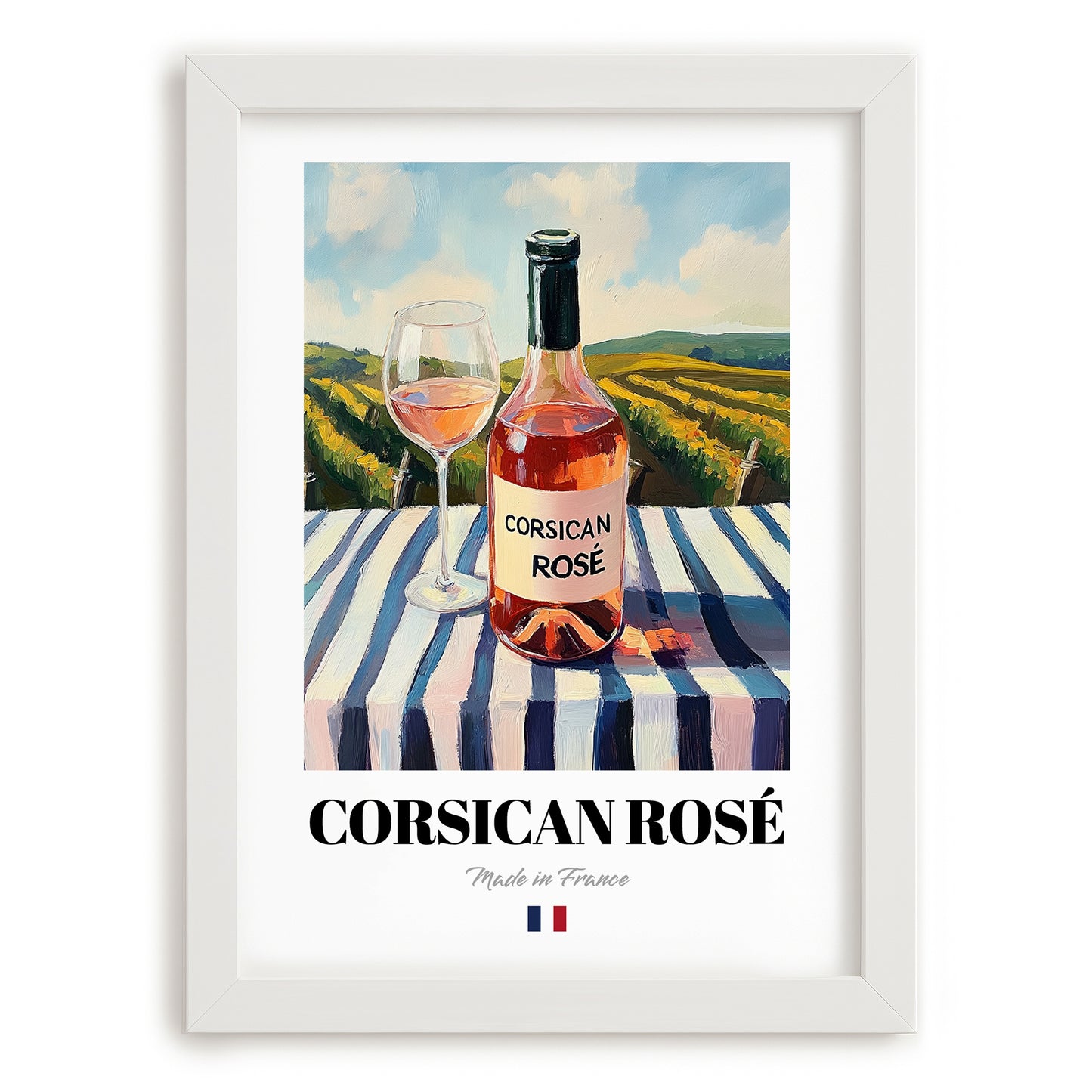Corsican Rosé – French Rose Wine, Bodega Print, placed in minimal white frame