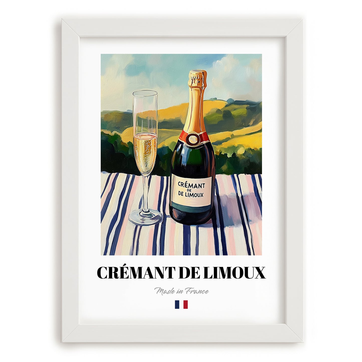 Crémant de Limoux – French Sparkling Wine, Wine Bar Print, placed in minimal white frame