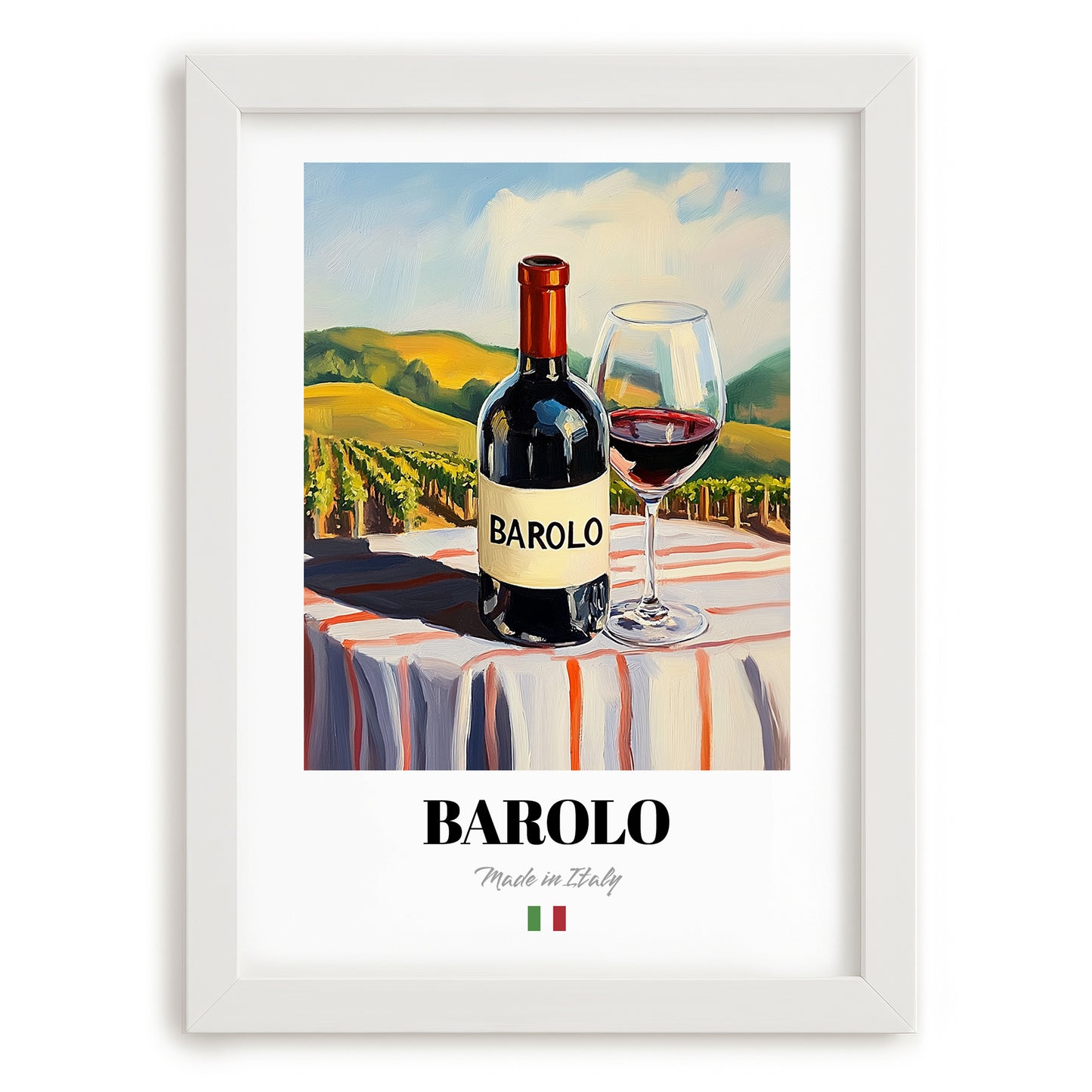 Barolo – Italian Red Wine, Wine Bar Poster, placed in minimal white frame