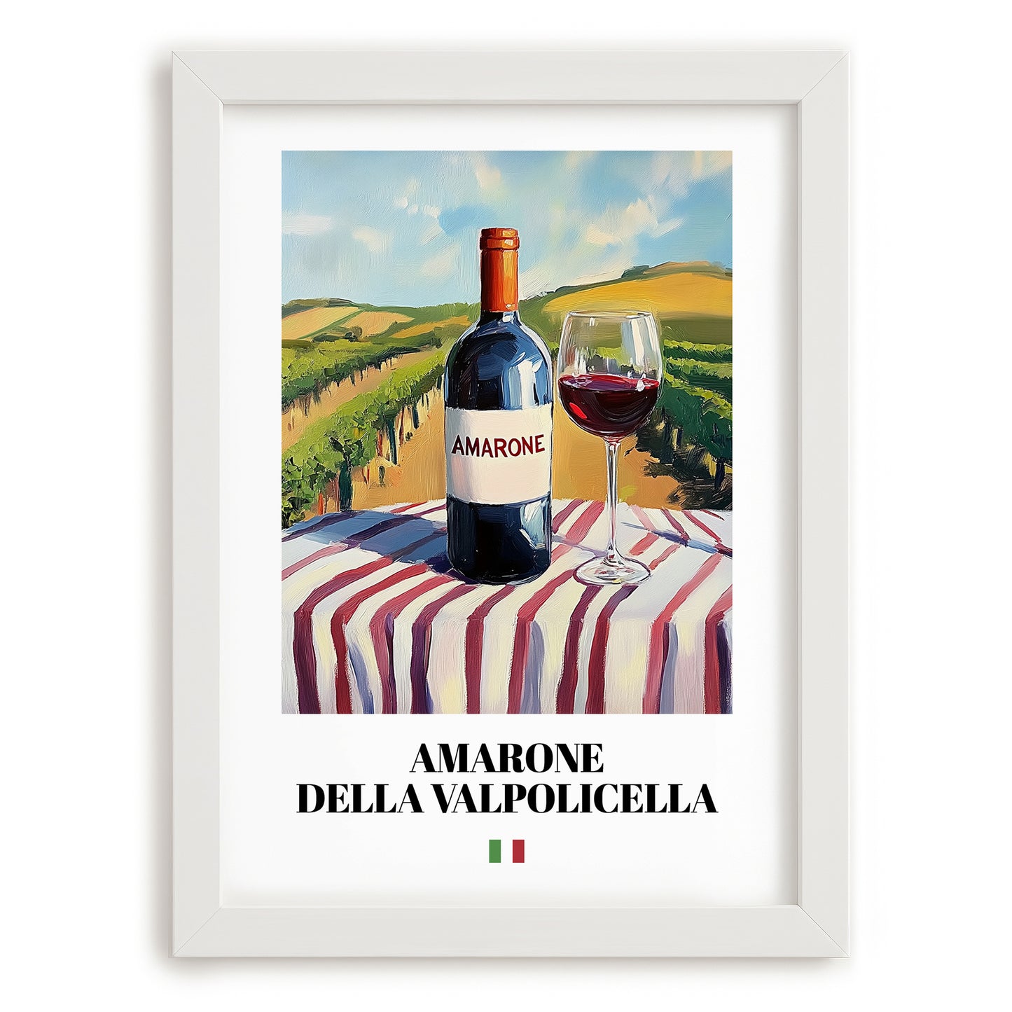 Amarone della Valpolicella – Italian Red Wine, Wine Bar Still Life, placed in minimal white frame