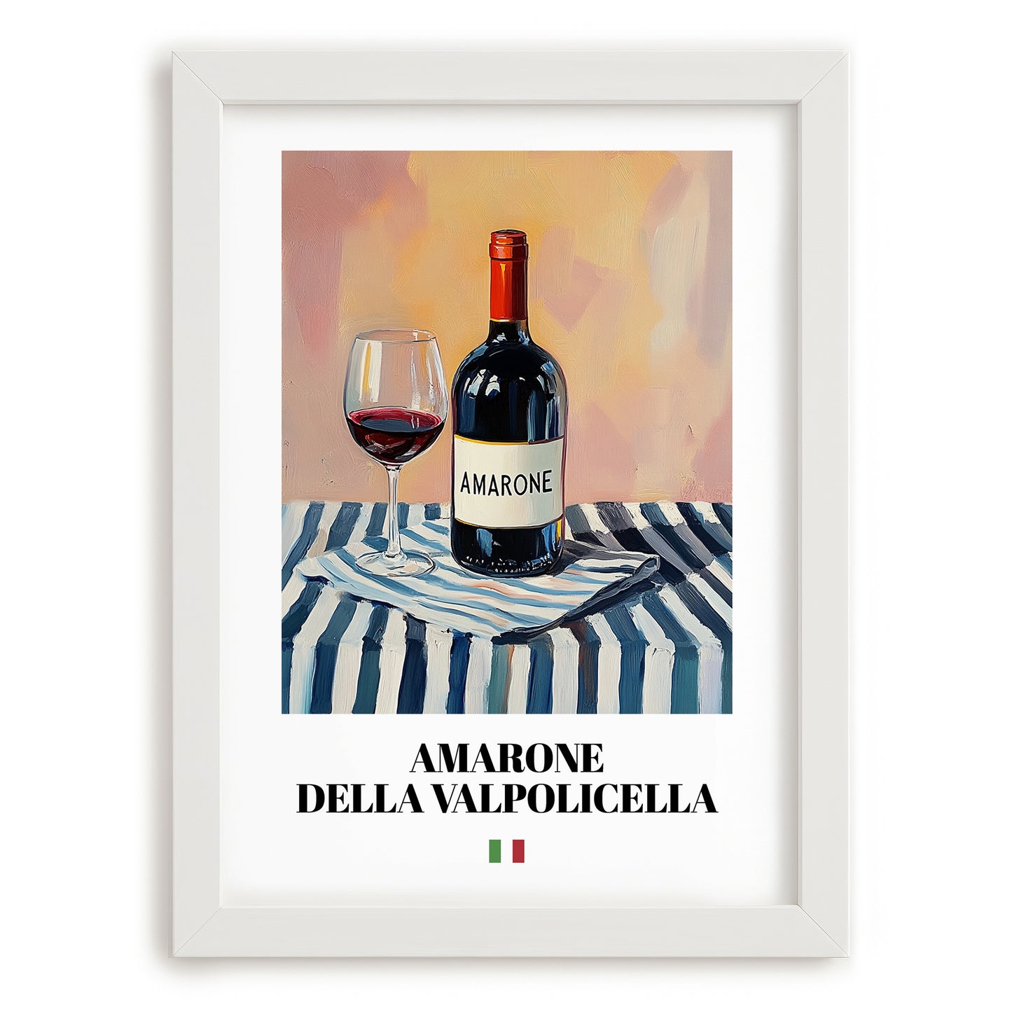 Amarone della Valpolicella – Italian Red Wine, Tasting Room Still Life, placed in minimal white frame