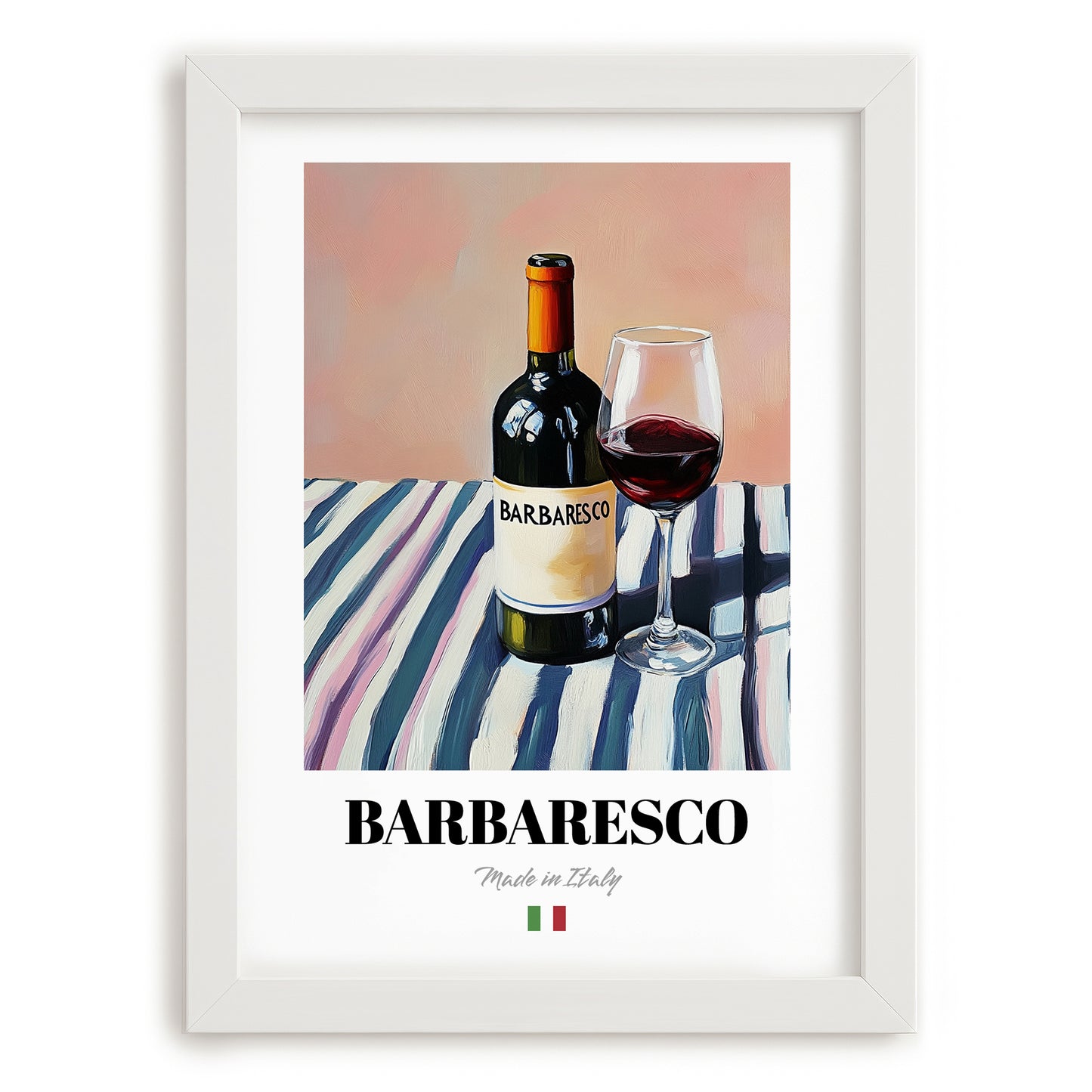Barbaresco – Italian Red Wine, Vinoteca Wall Art, placed in minimal white frame
