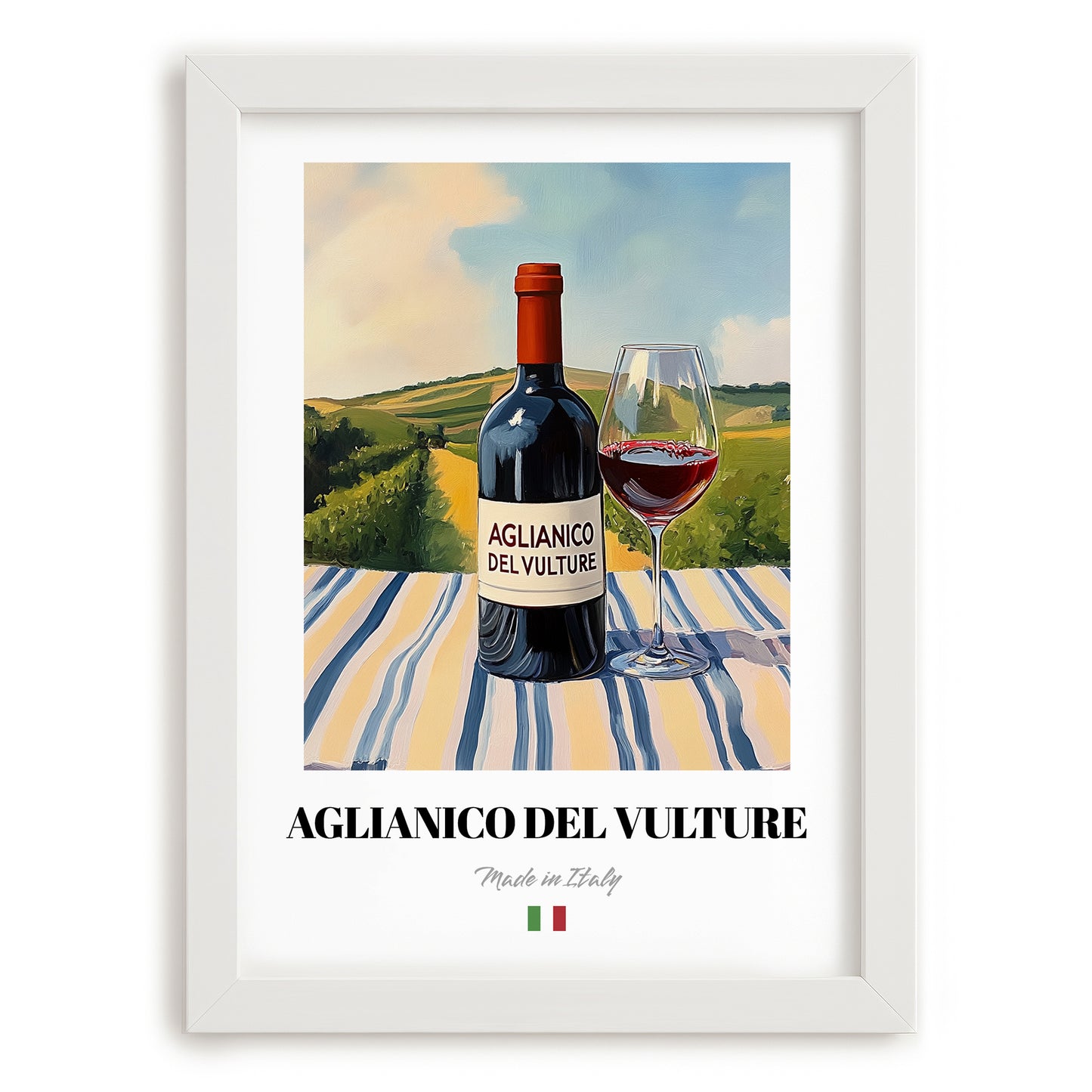 Aglianico del Vulture – Italian Red Wine, Vinoteca Still Life, placed in minimal white frame
