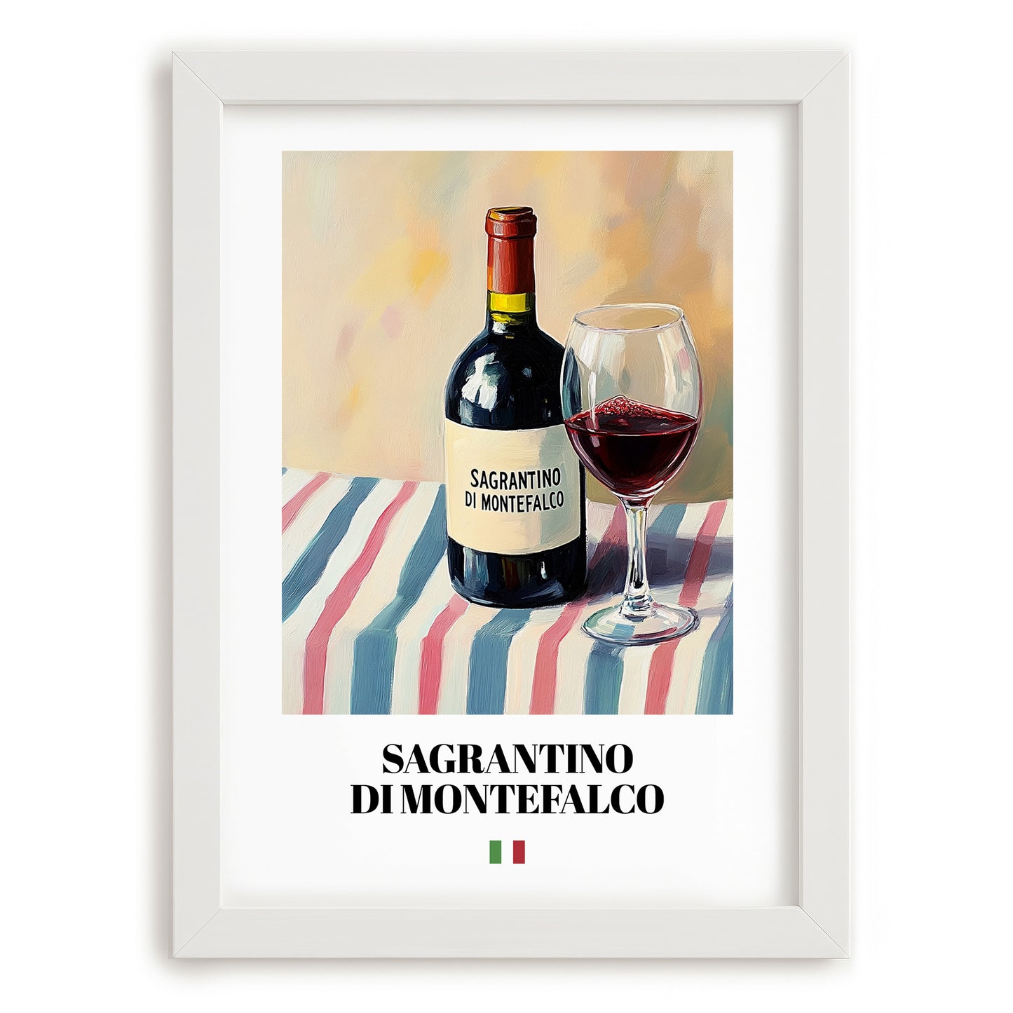 Sagrantino di Montefalco – Italian Red Wine, Wine Bar Poster, placed in minimal white frame