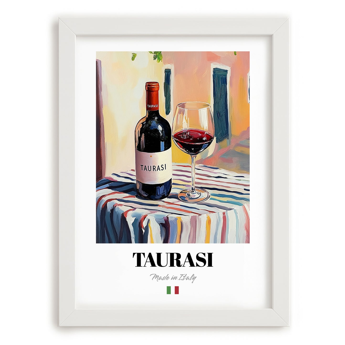 Taurasi – Italian Red Wine, Vineyard Terrace Wall Decor, placed in minimal white frame