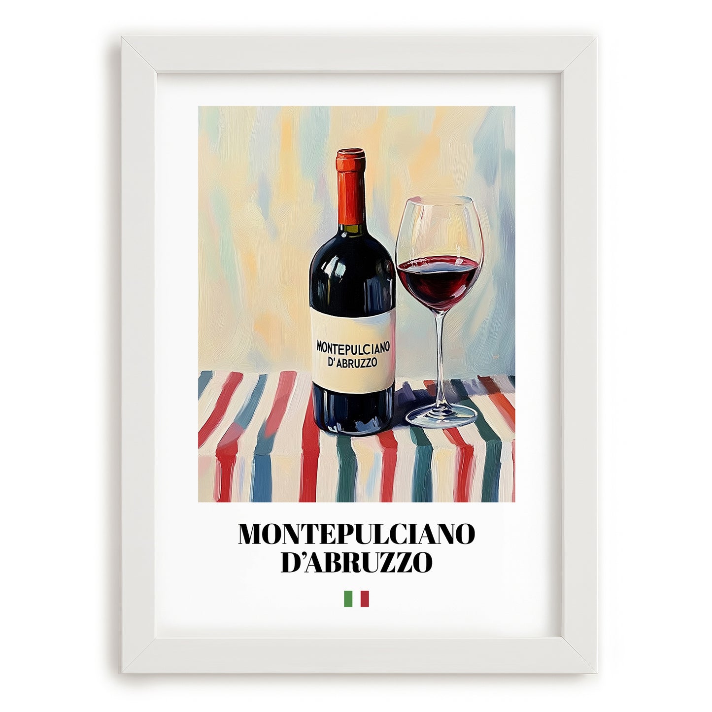 Montepulciano d'Abruzzo – Italian Red Wine, Bodega Poster, placed in minimal white frame