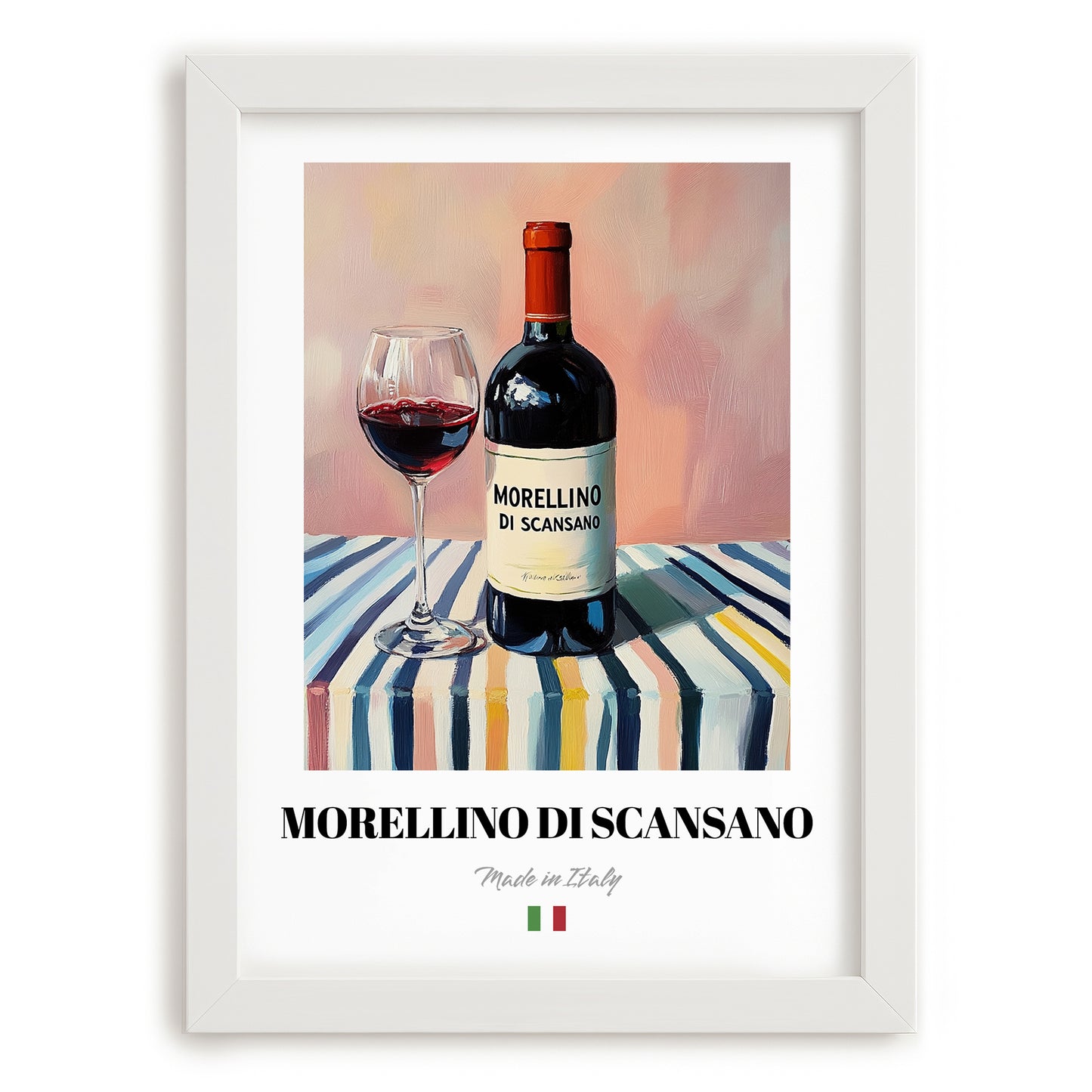 Morellino di Scansano – Italian Red Wine, Tasting Room Wall Art, placed in minimal white frame