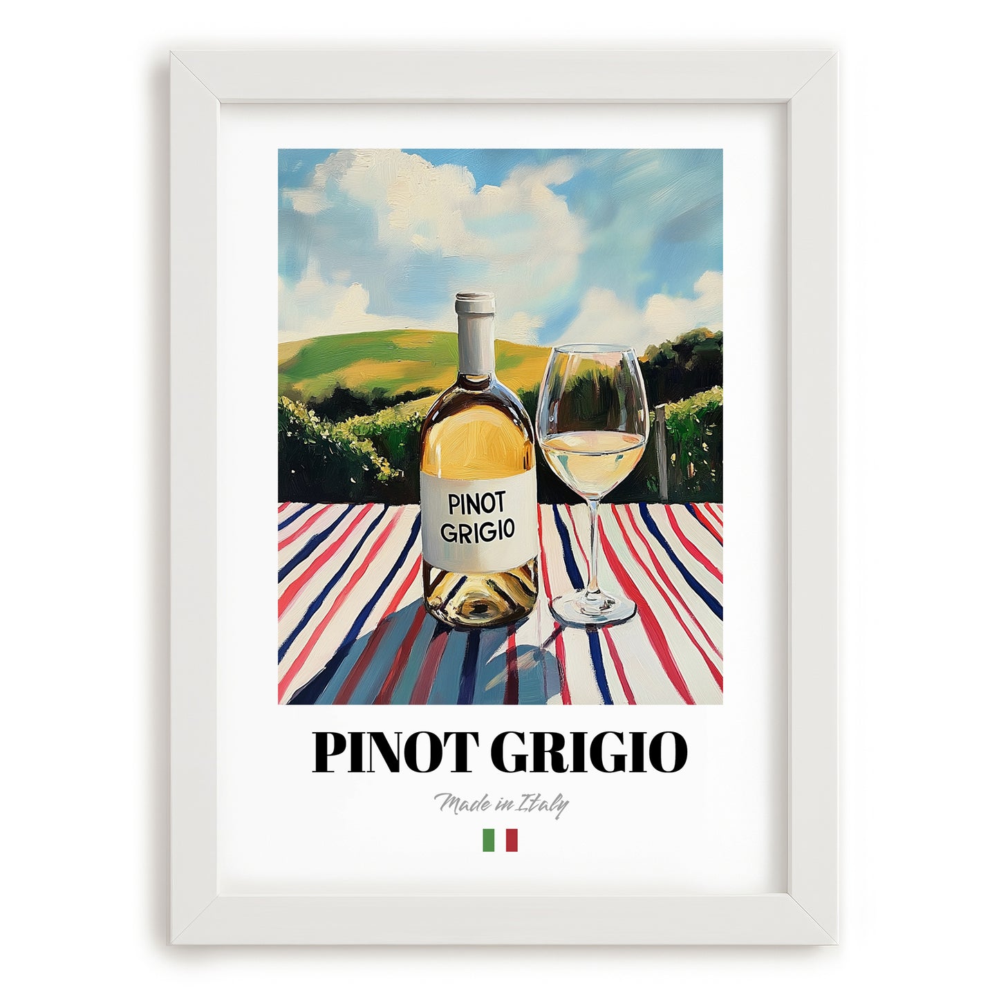 Pinot Grigio – Italian White Wine, Vinoteca Poster, placed in minimal white frame