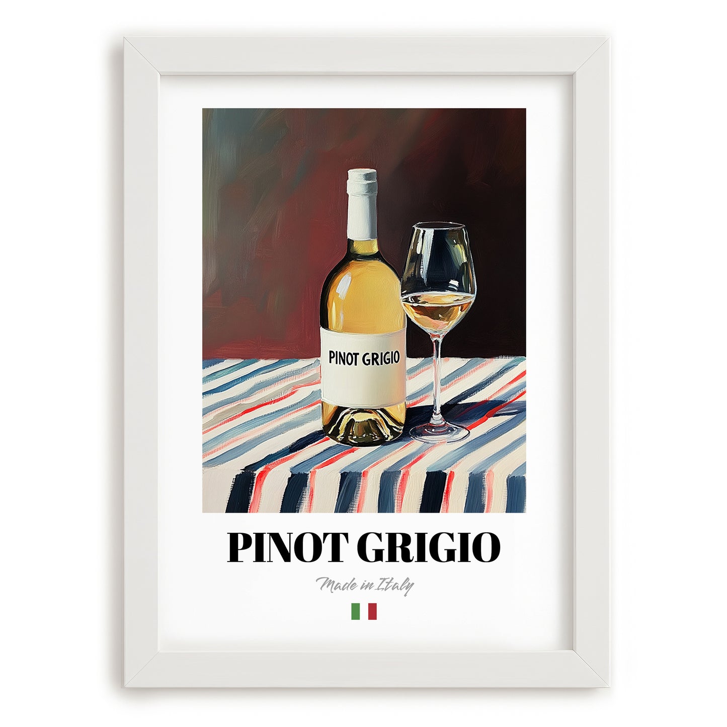 Pinot Grigio – Italian White Wine, Enoteca Wall Art, placed in minimal white frame