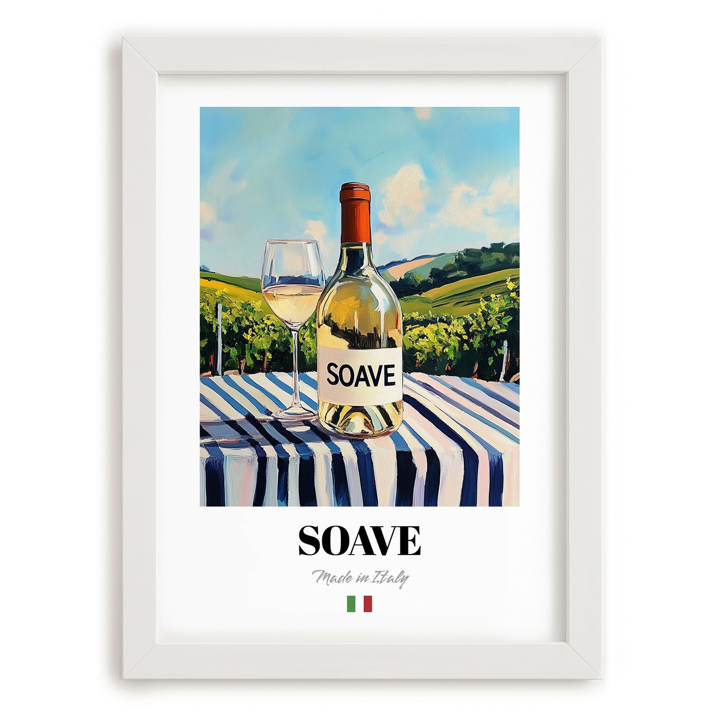 Soave – Italian White Wine, Wine Bar Poster, placed in minimal white frame