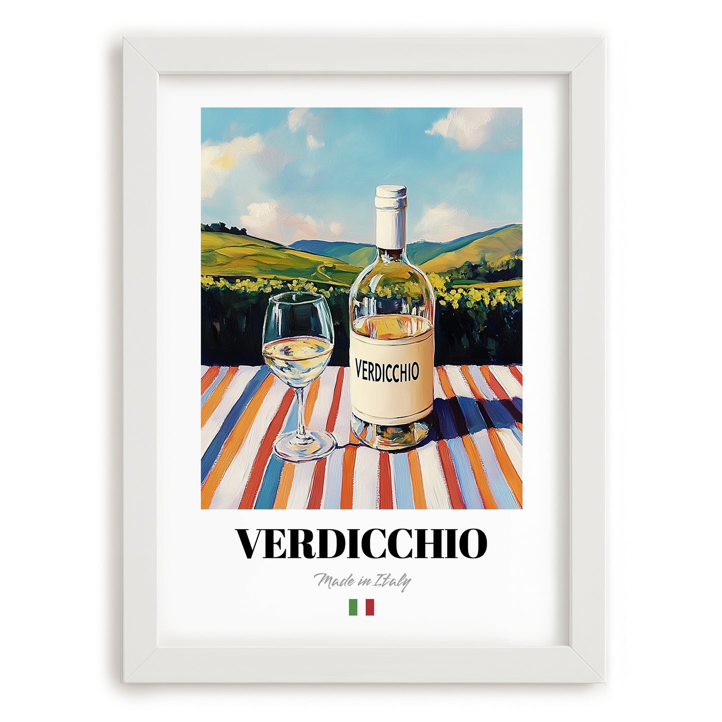 Verdicchio – Italian White Wine, Bodega Poster, placed in minimal white frame
