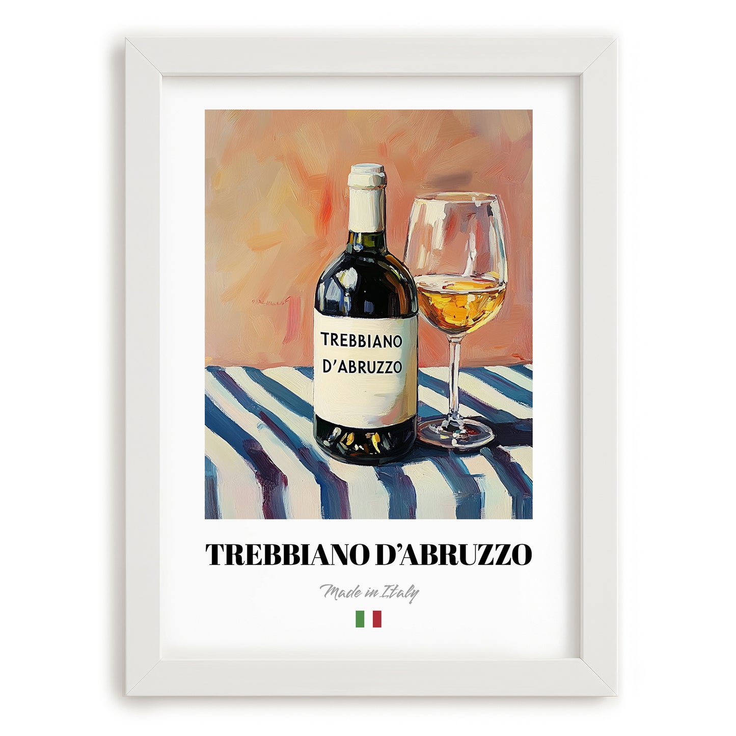 Trebbiano d'Abruzzo – Italian White Wine, Enoteca Wall Art, placed in minimal white frame