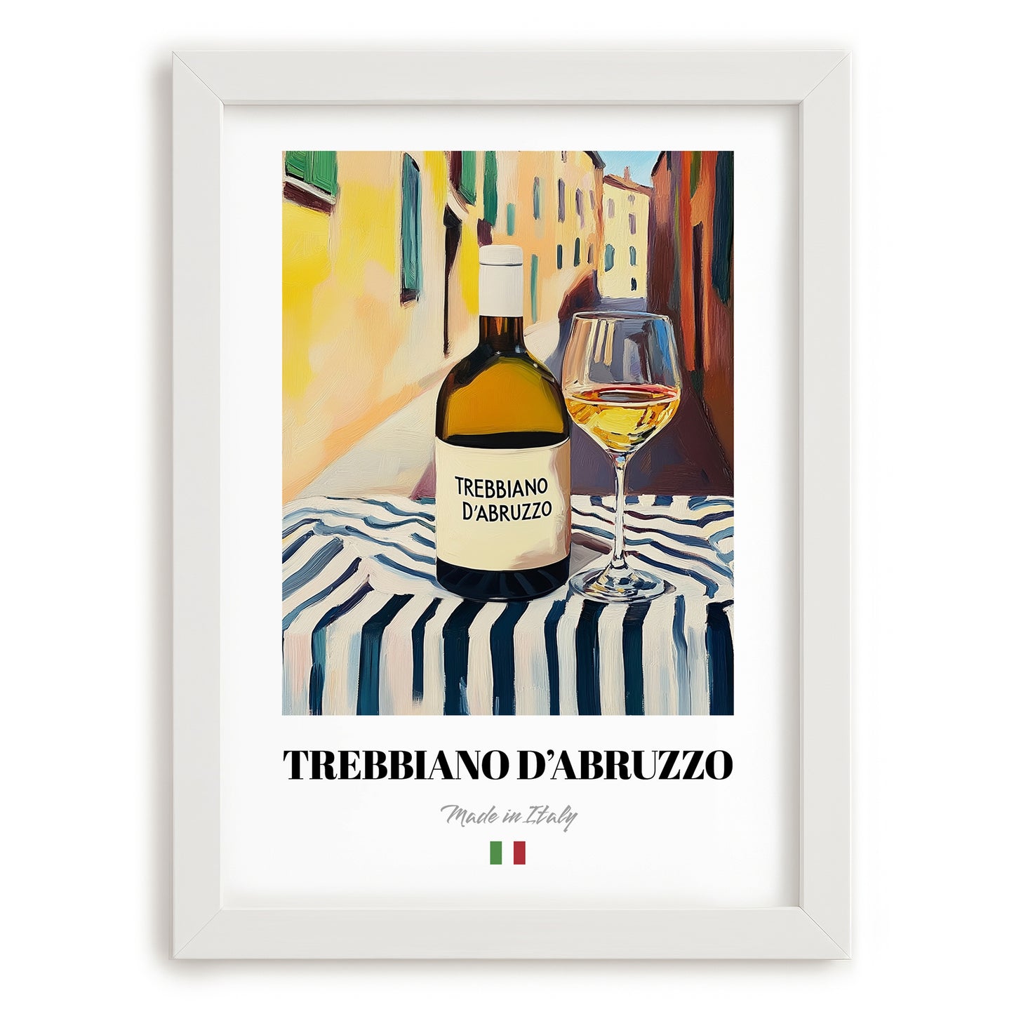 Trebbiano d'Abruzzo – Italian White Wine, Wine Bar Poster, placed in minimal white frame