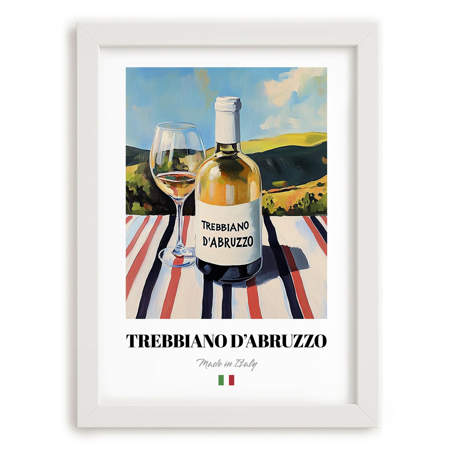 Trebbiano d'Abruzzo – Italian White Wine, Vineyard Terrace Print, placed in minimal white frame