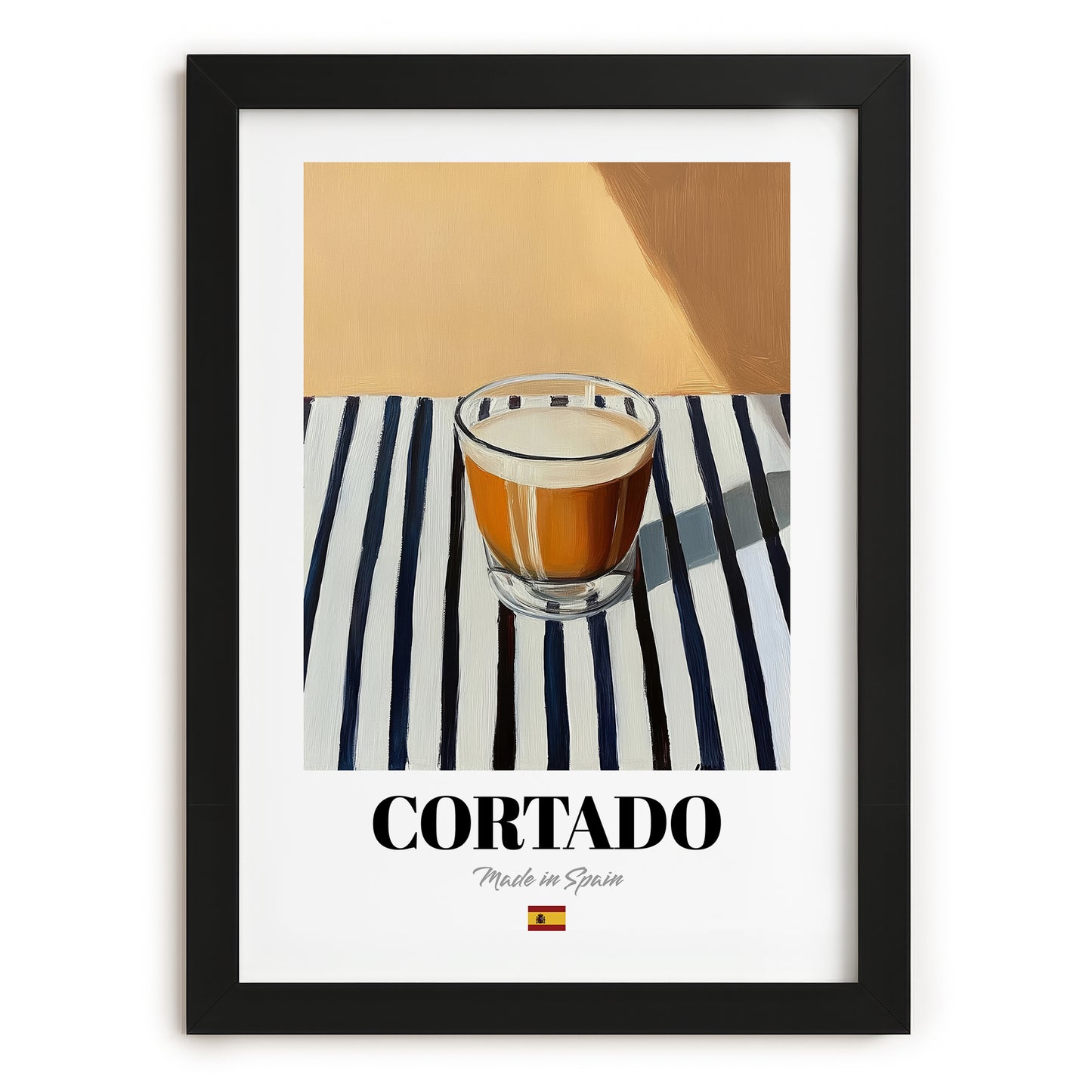 Cortado – Spanish Coffee, Konditorei Still Life, in sleek black frame