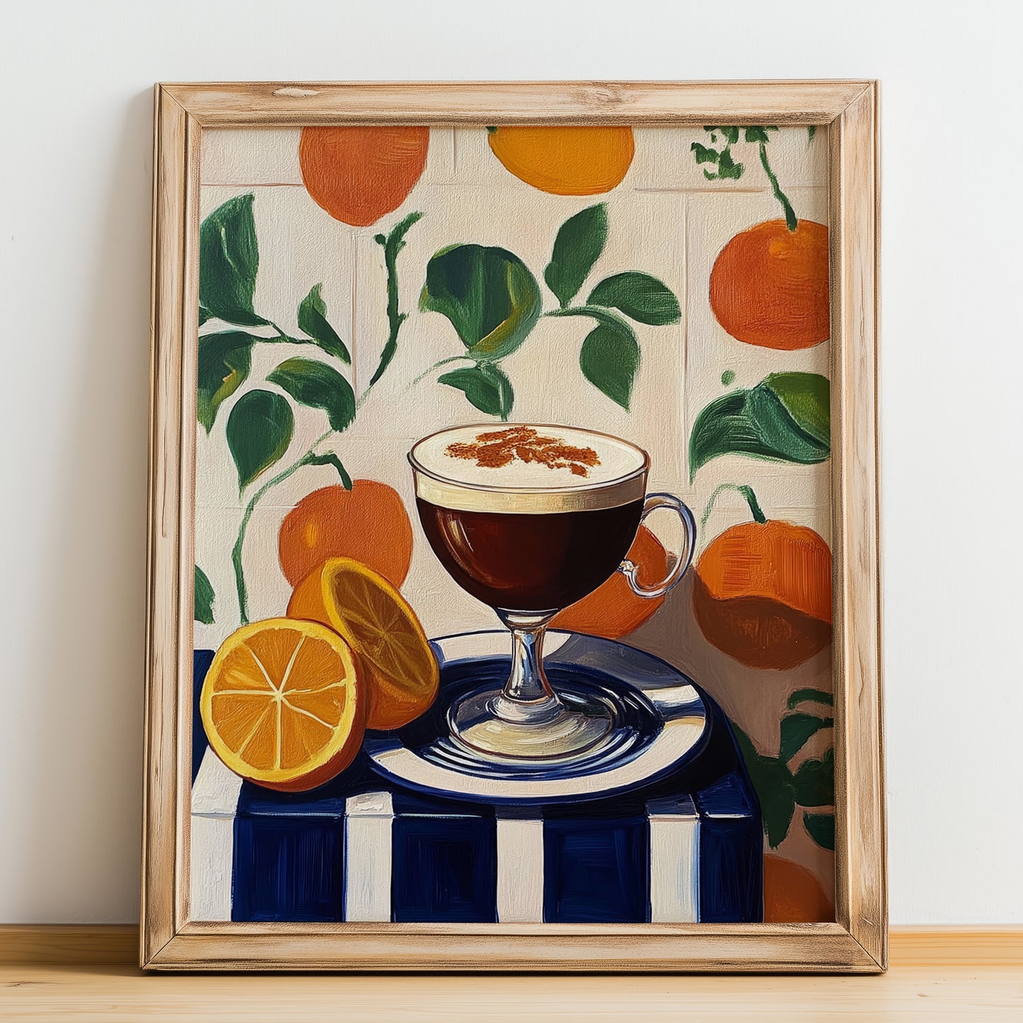 Carajillo – Spanish Coffee, Espresso Bar Print, no-text version framed in wood