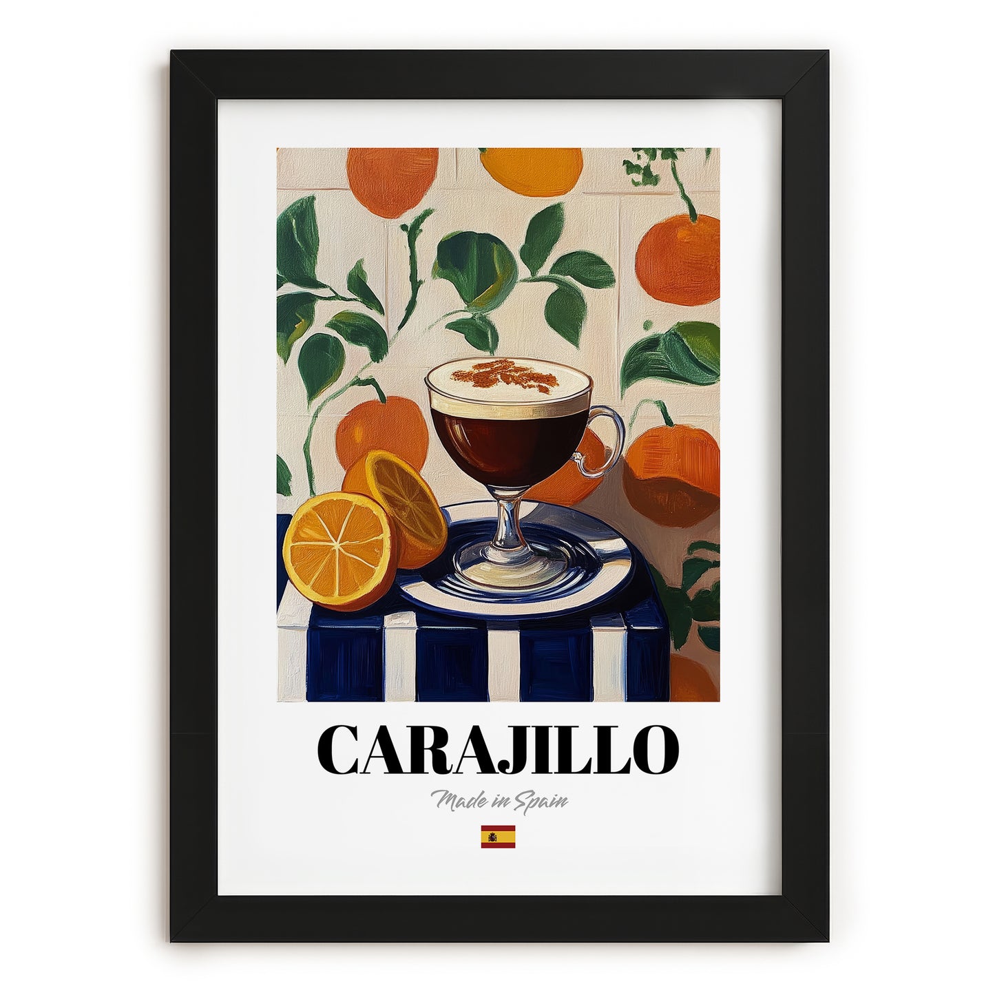 Carajillo – Spanish Coffee, Espresso Bar Print, in sleek black frame