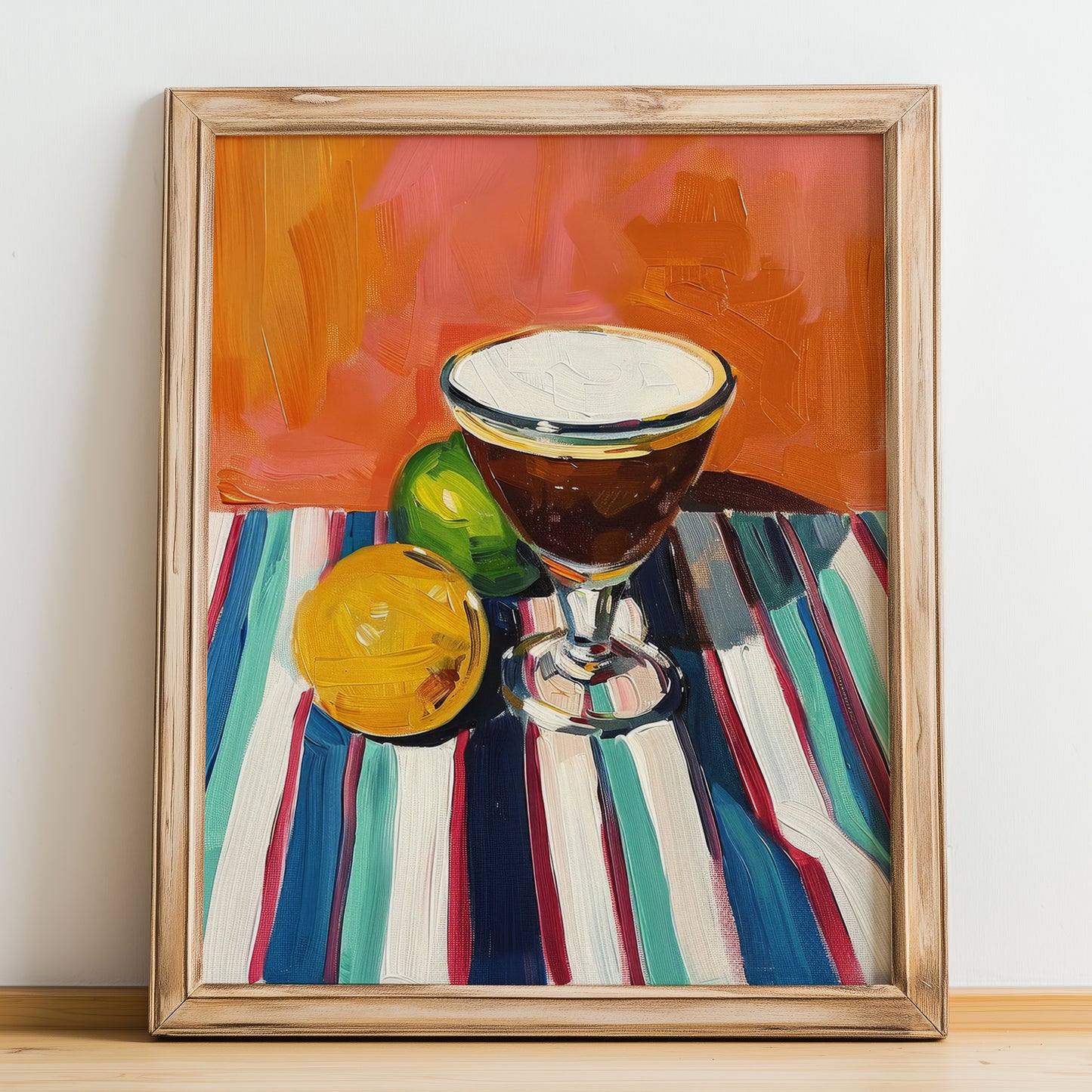 Carajillo – Spanish Coffee, Street Café Print, no-text version framed in wood