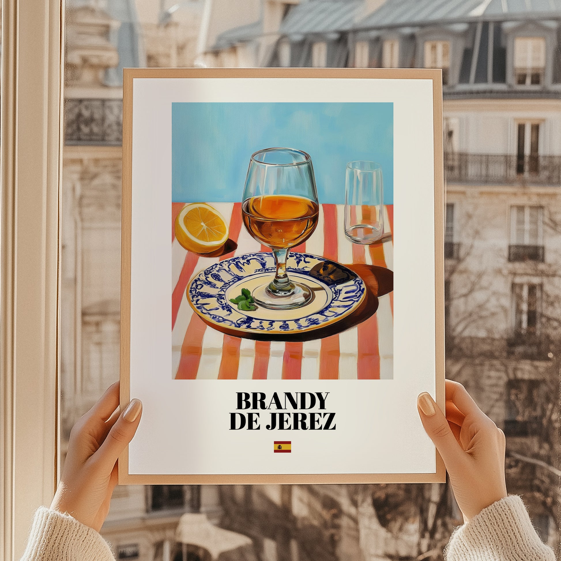 Brandy de Jerez – Spanish Spirit Drink, Rooftop Terrace Poster, styled in a charming Paris street view