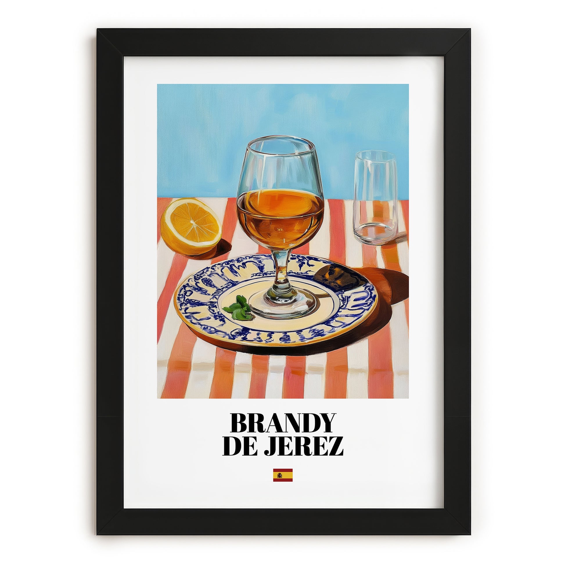 Brandy de Jerez – Spanish Spirit Drink, Rooftop Terrace Poster, in sleek black frame