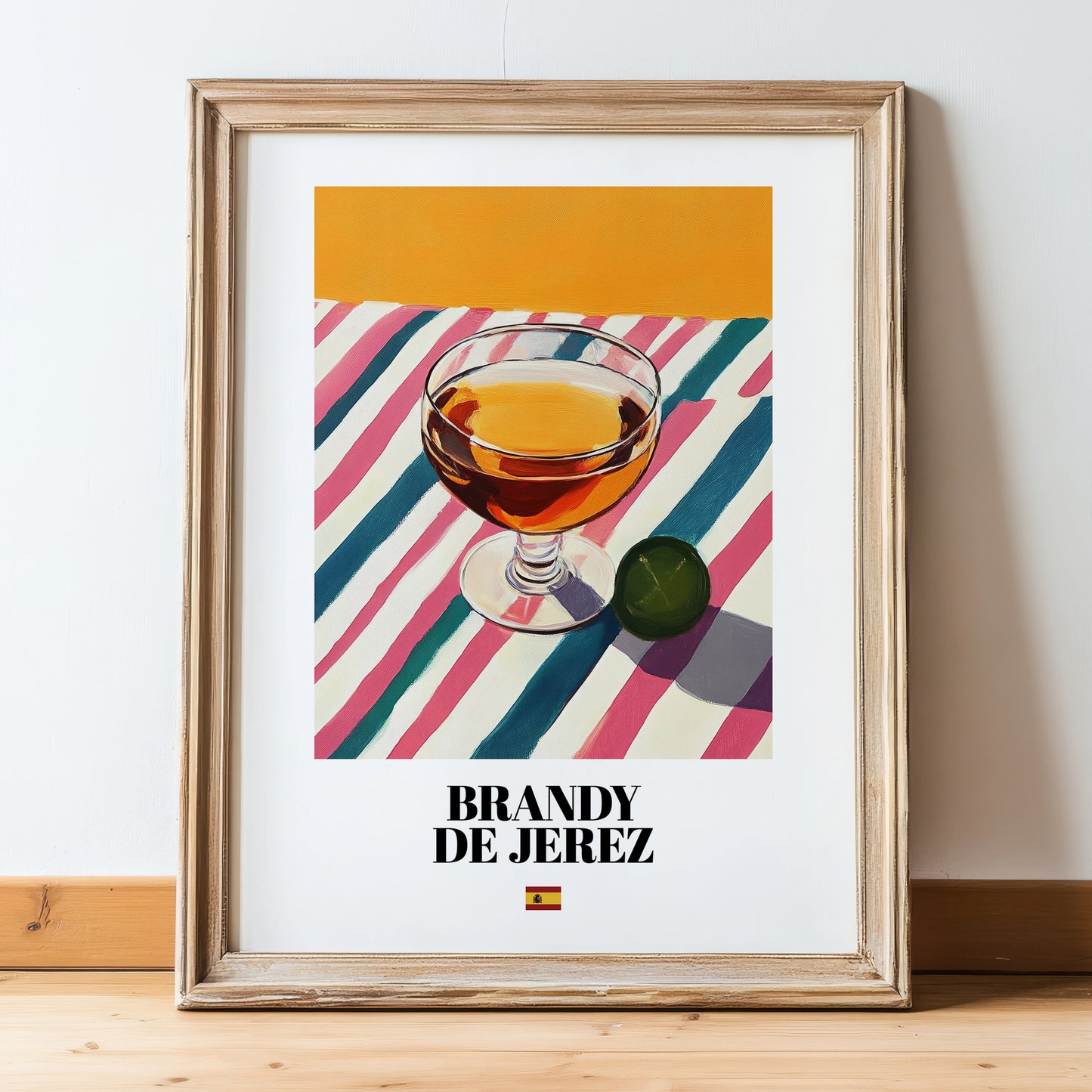 Brandy de Jerez – Spanish Spirit Drink, Sky Bar Painting, in wooden frame leaning on the floor