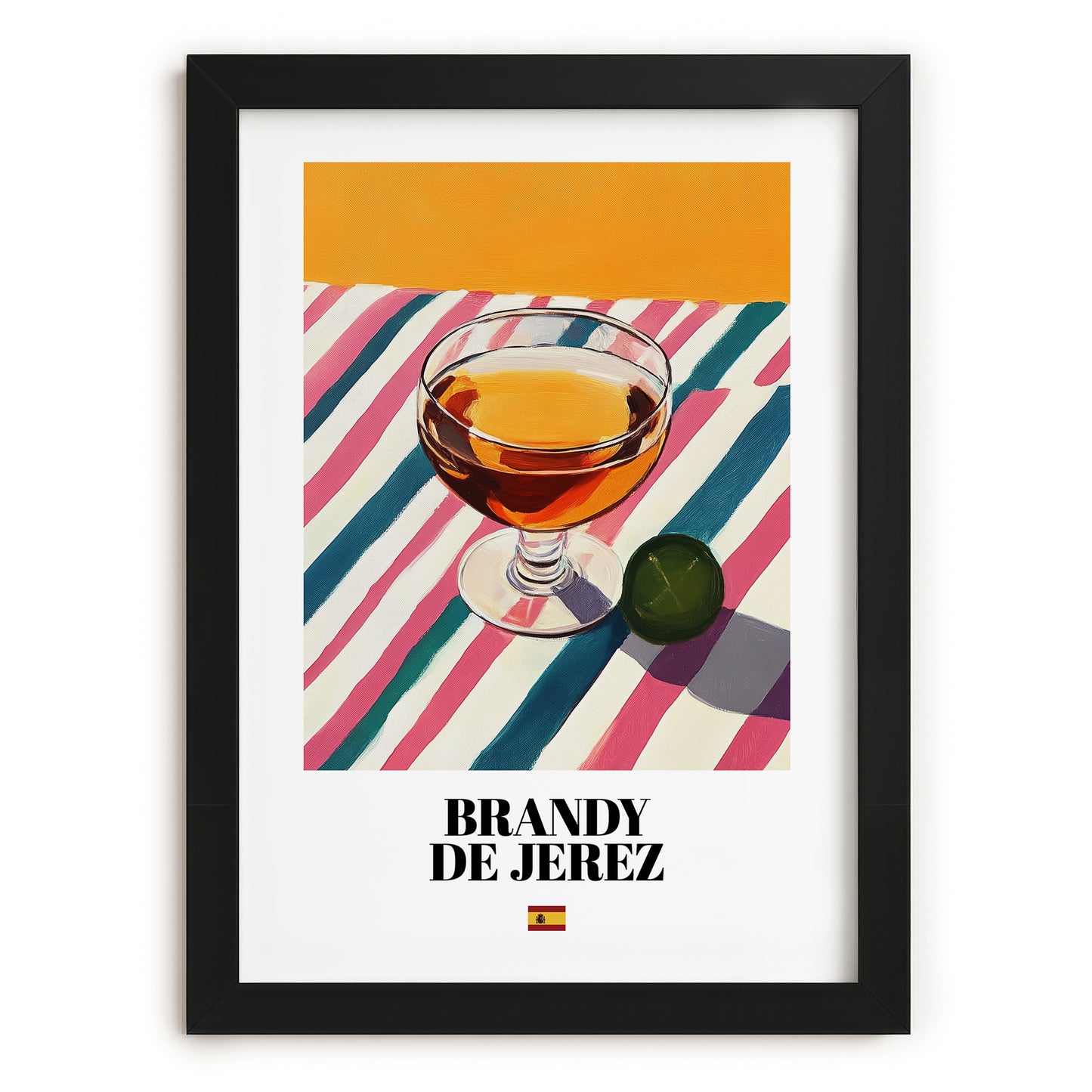 Brandy de Jerez – Spanish Spirit Drink, Sky Bar Painting, in sleek black frame