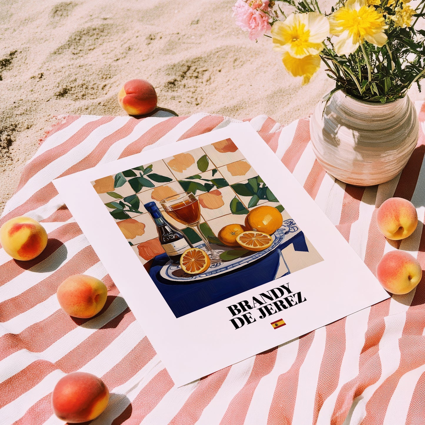 Brandy de Jerez – Spanish Spirit Drink, Jazz Bar Poster, unframed on coastal sand