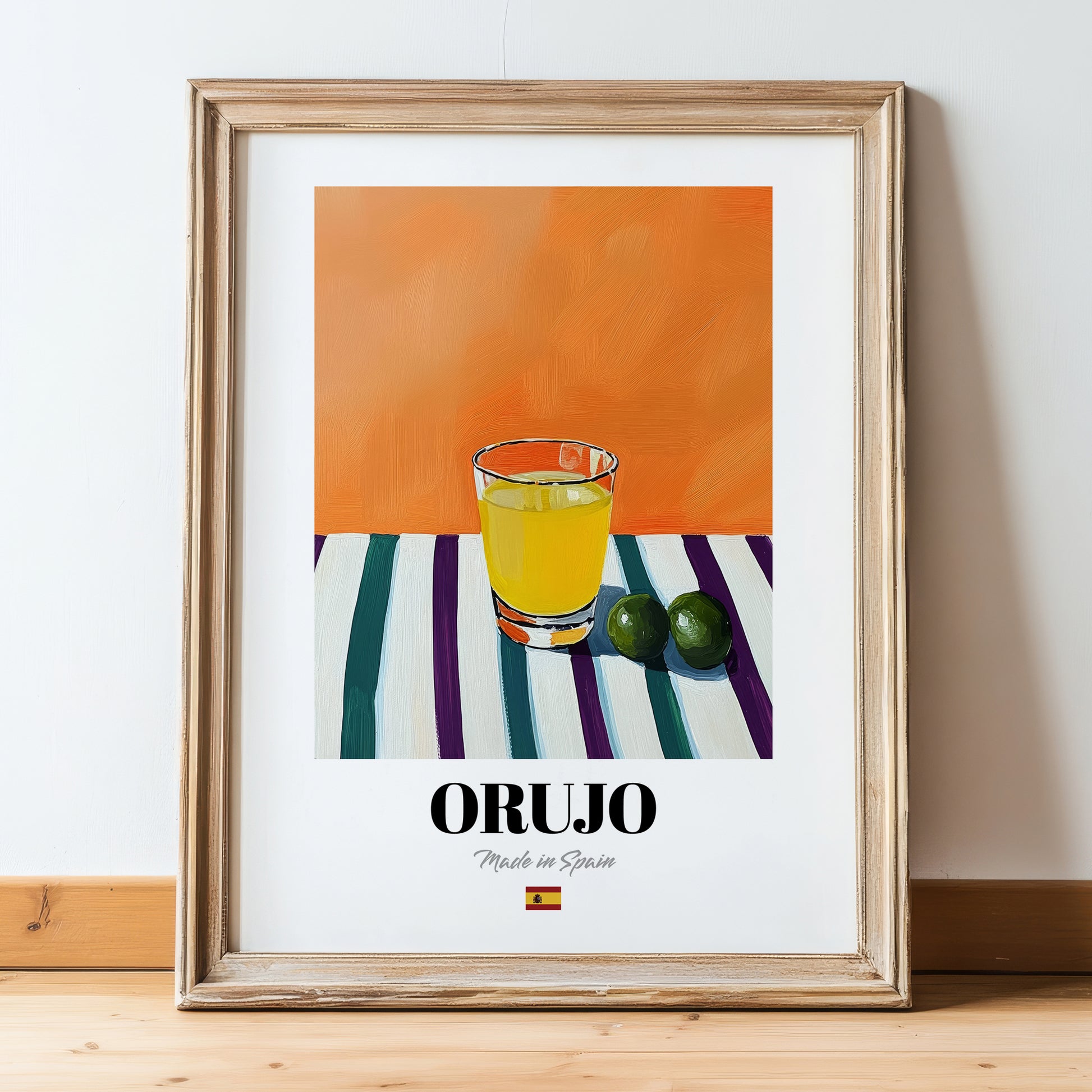 Orujo – Spanish Spirit Drink, Hotel Lobby Print, in wooden frame leaning on the floor