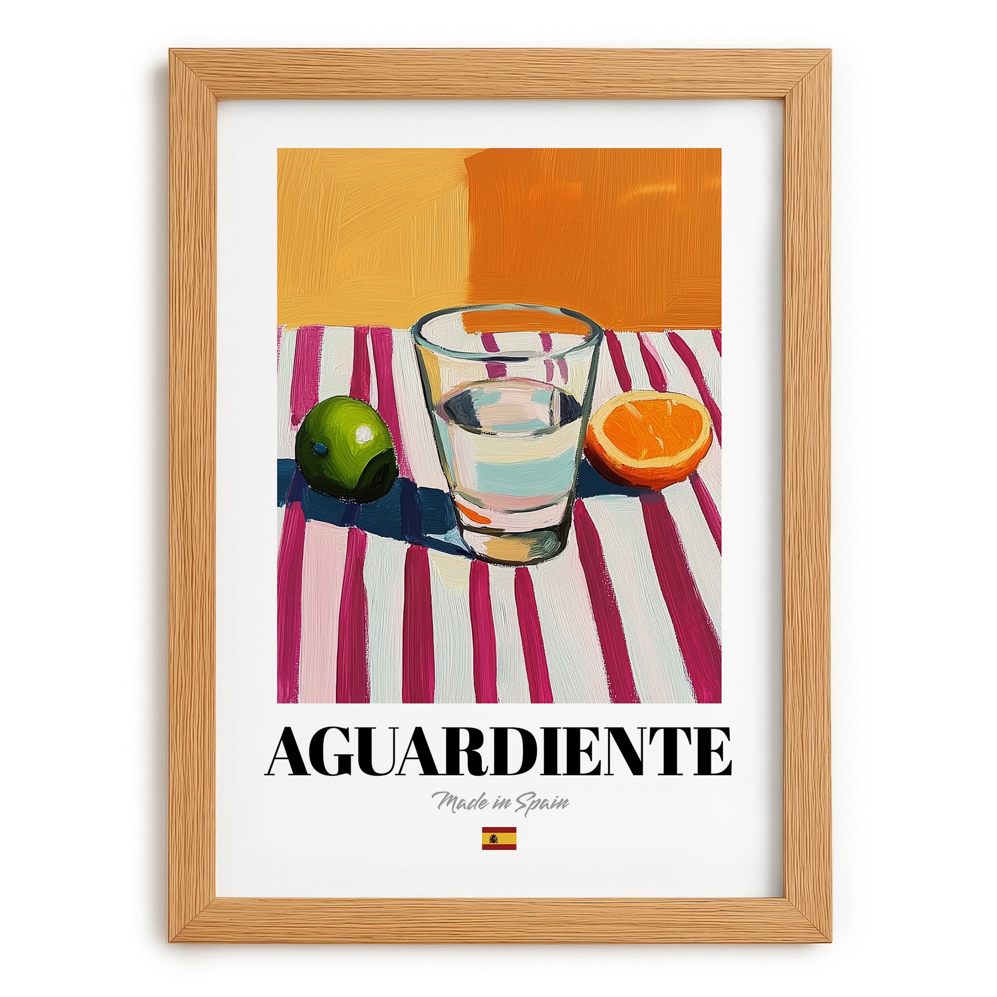 Aguardiente – Spanish Spirit Drink, Beach Bar Wall Art, set in oak frame
