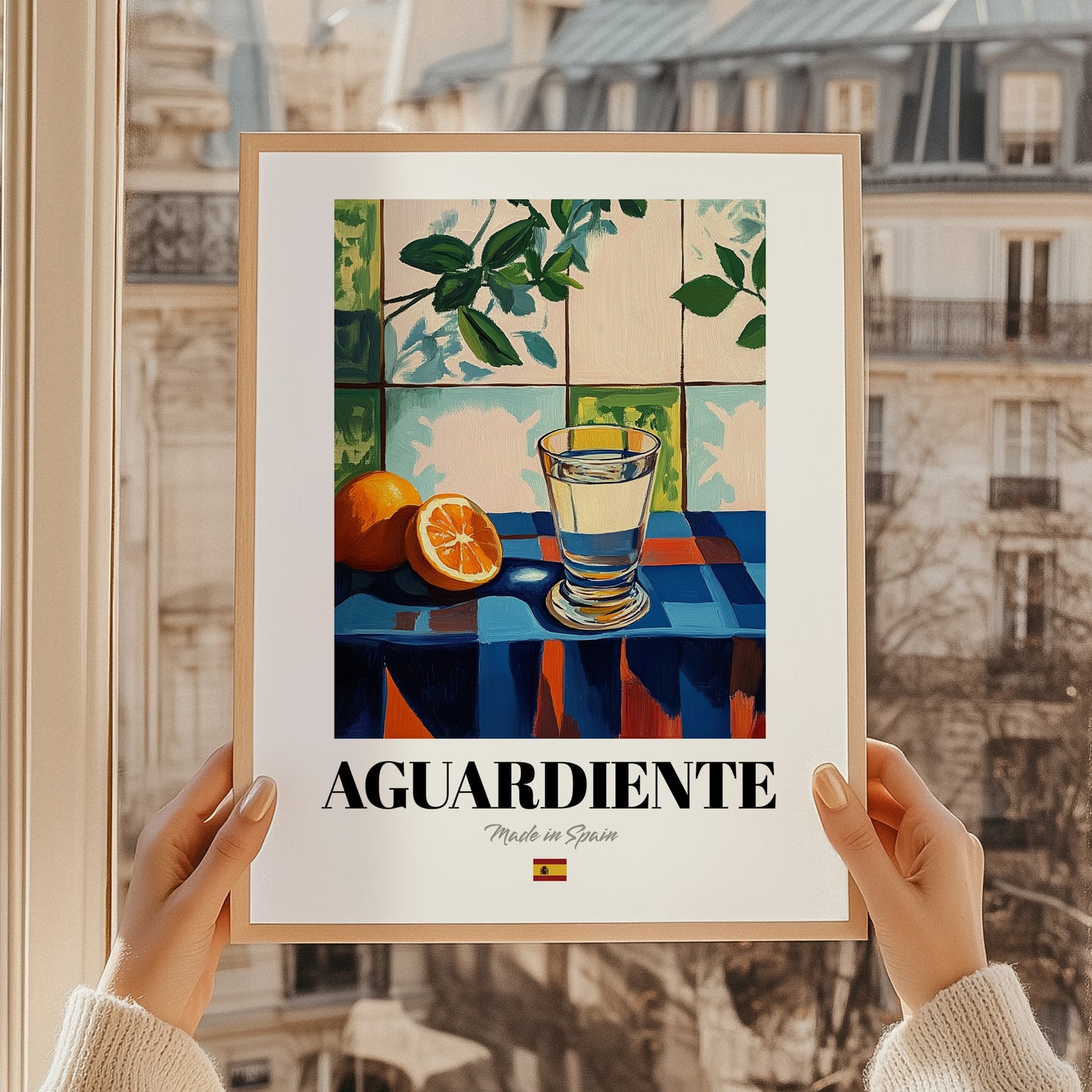 Aguardiente – Spanish Spirit Drink, Cocktail Lounge Art, styled in a charming Paris street view