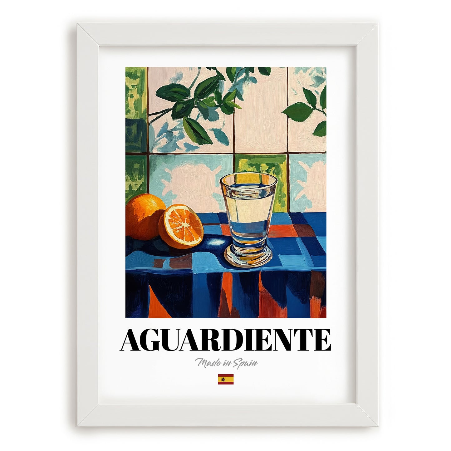 Aguardiente – Spanish Spirit Drink, Cocktail Lounge Art, placed in minimal white frame