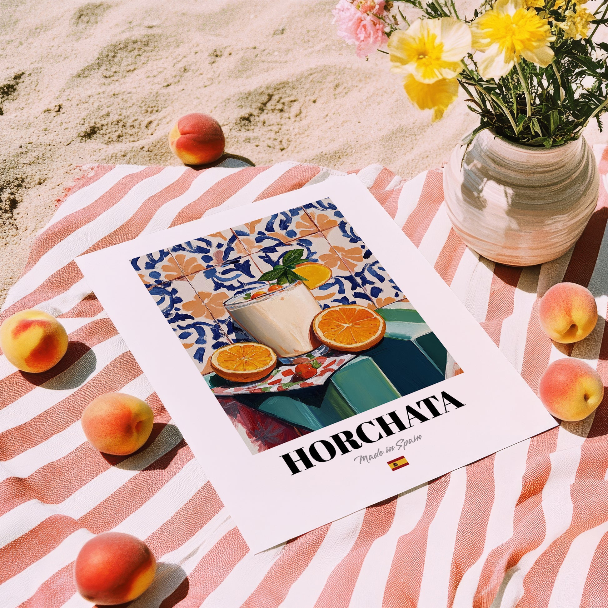 Horchata – Spanish Beverage Drink, Cocktail Lounge Art, unframed on coastal sand