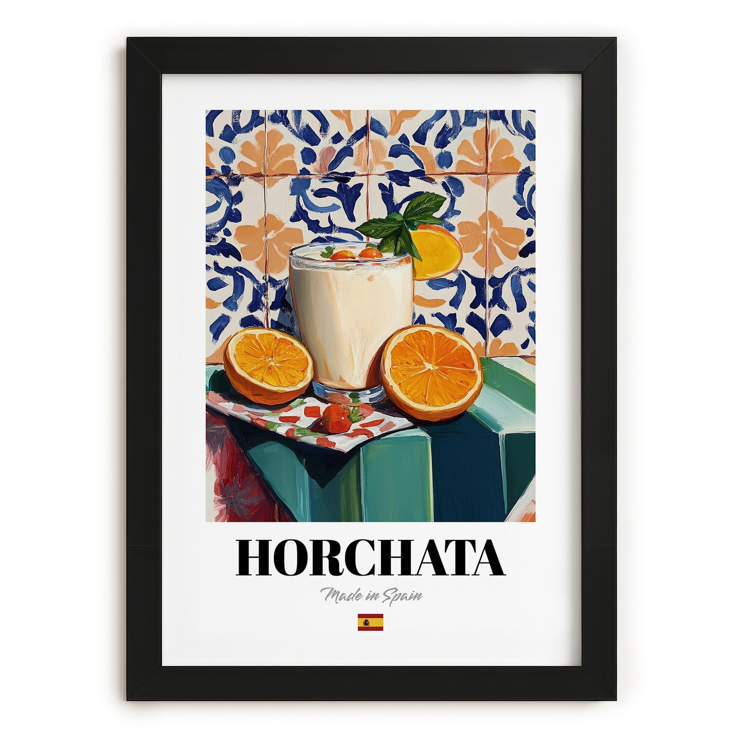 Horchata – Spanish Beverage Drink, Cocktail Lounge Art, in sleek black frame