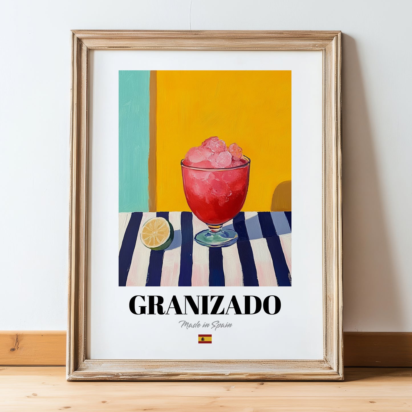 Granizado – Spanish Beverage Drink, Hotel Lobby Poster, in wooden frame leaning on the floor