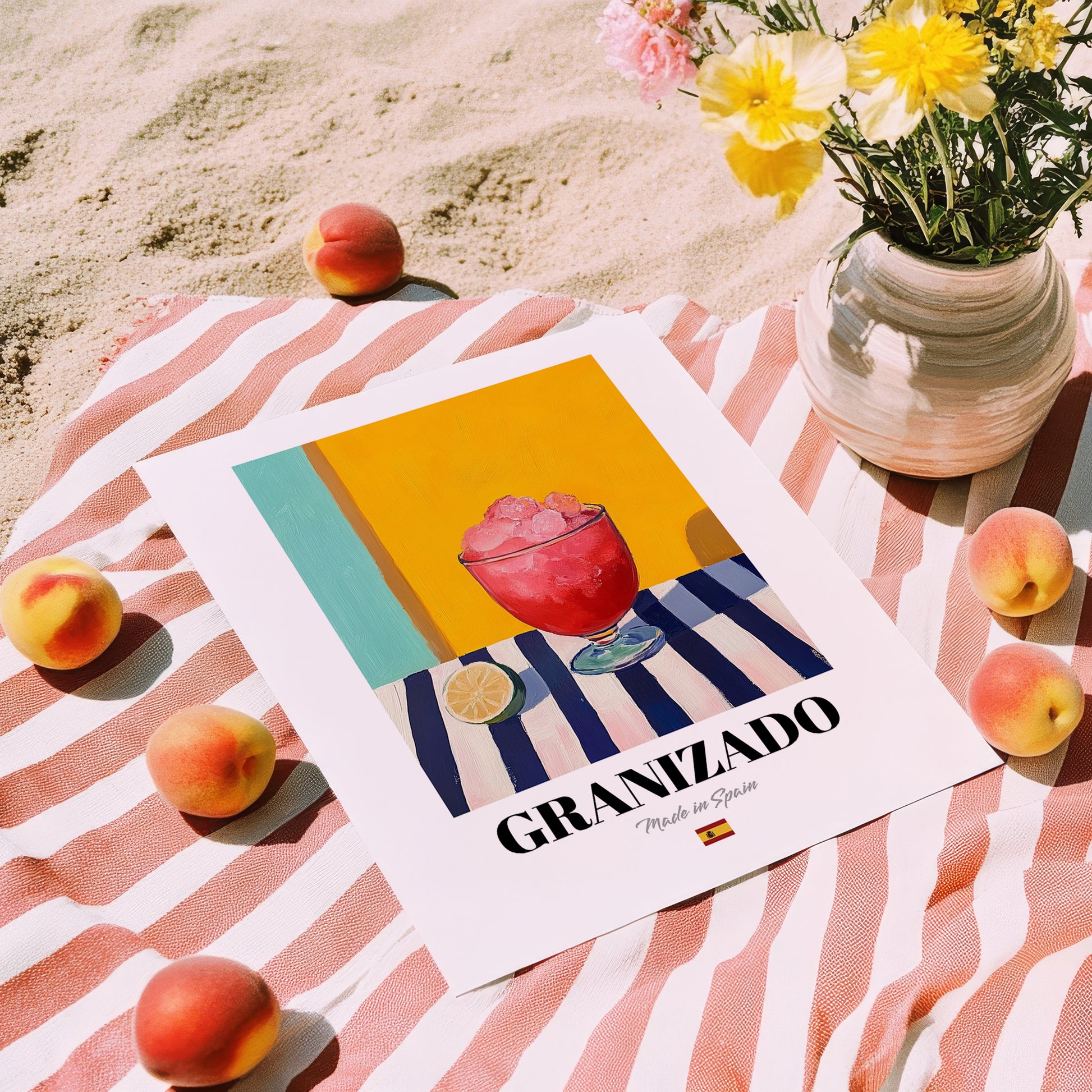 Granizado – Spanish Beverage Drink, Hotel Lobby Poster, unframed on coastal sand