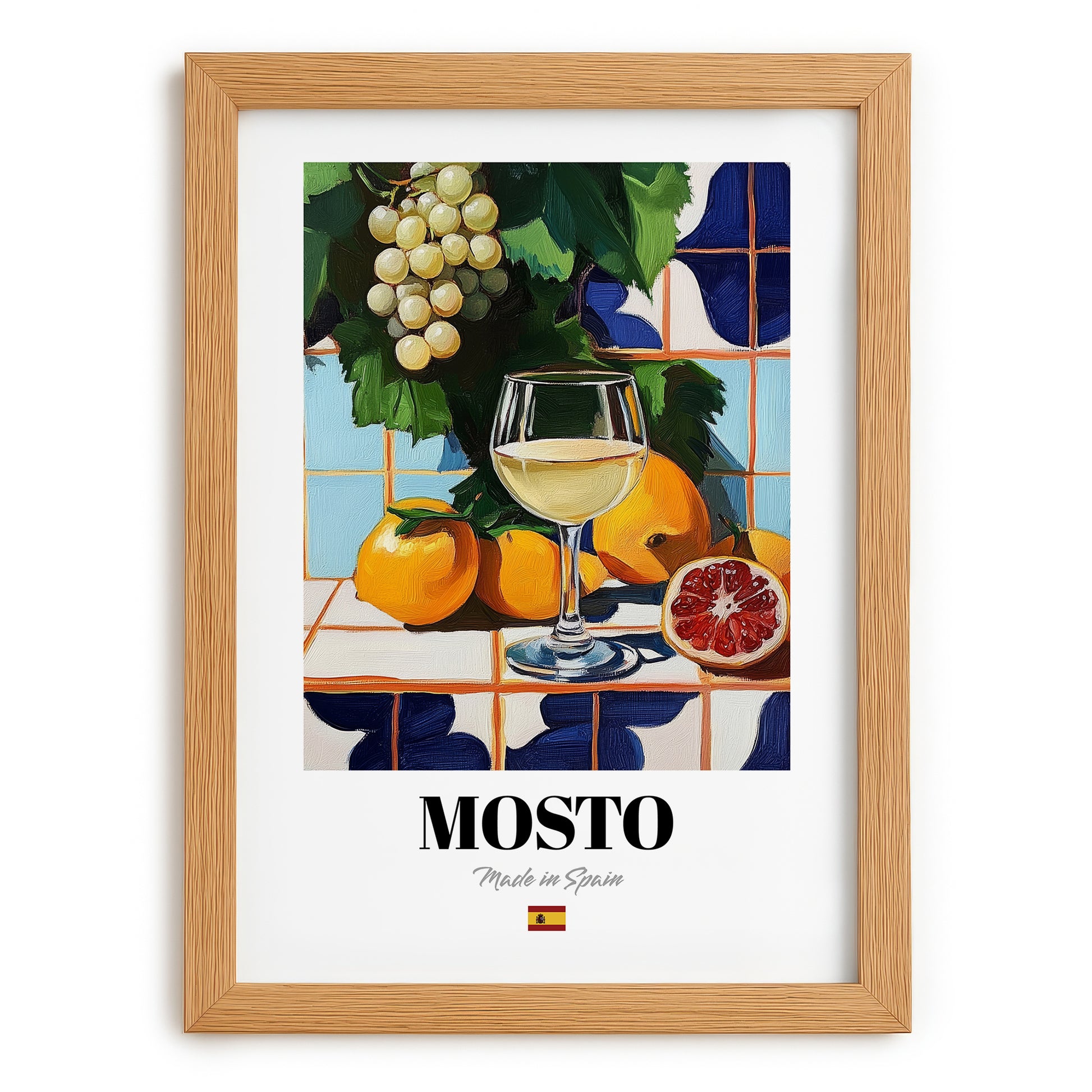 Mosto – Spanish Beverage Drink, Beach Bar Poster, set in oak frame