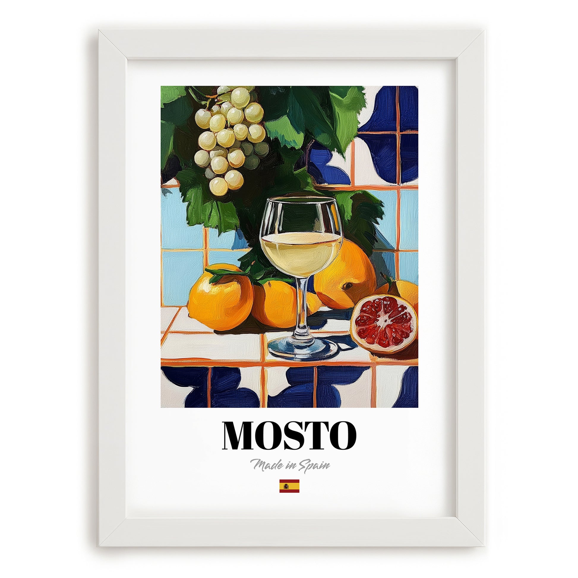 Mosto – Spanish Beverage Drink, Beach Bar Poster, placed in minimal white frame