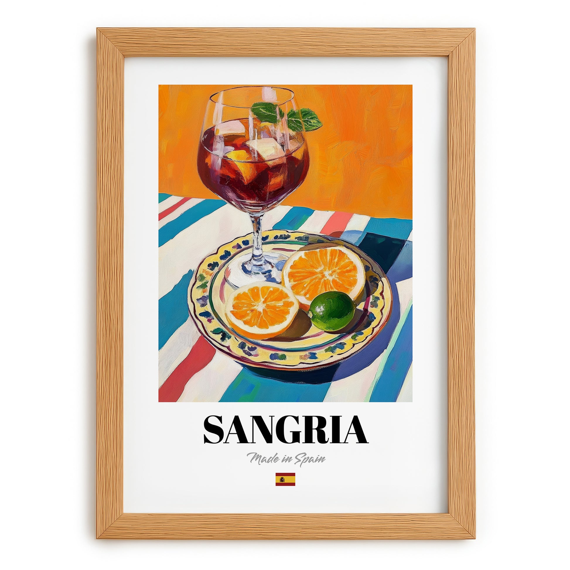 Sangria – Spanish Cocktail Drink, Cocktail Lounge Painting, set in oak frame