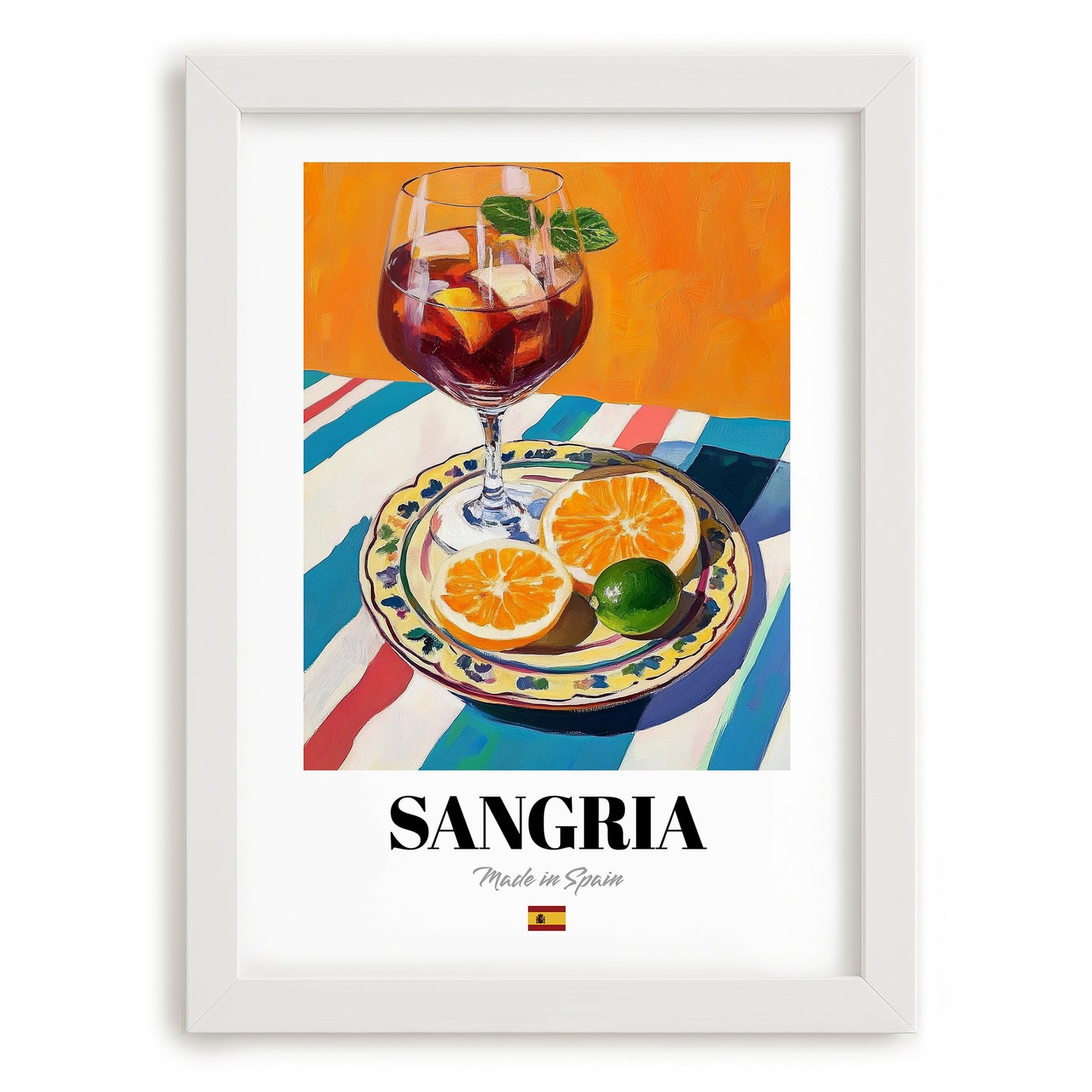 Sangria – Spanish Cocktail Drink, Cocktail Lounge Painting, placed in minimal white frame