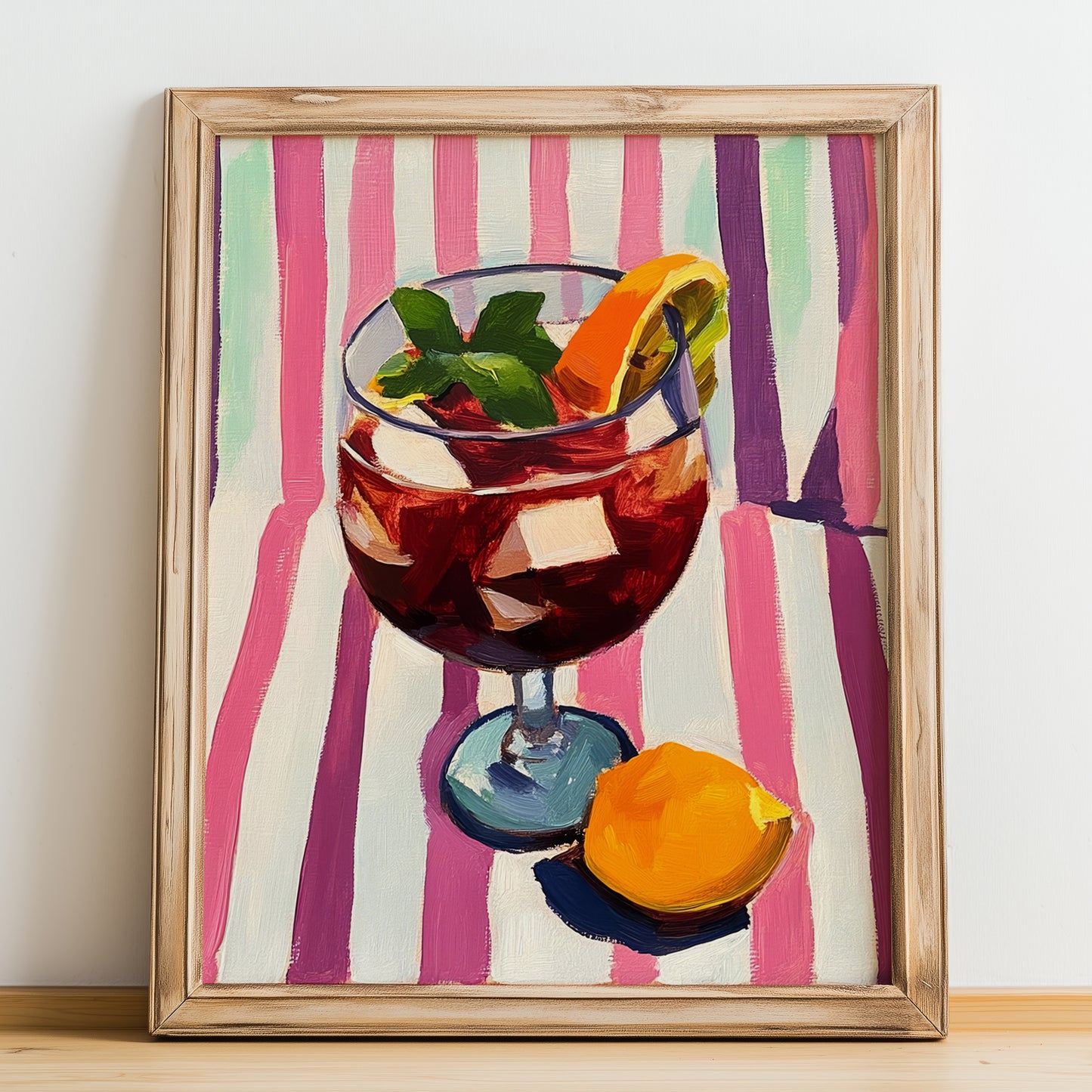 Sangria – Spanish Cocktail Drink, Cocktail Lounge Poster, no-text version framed in wood