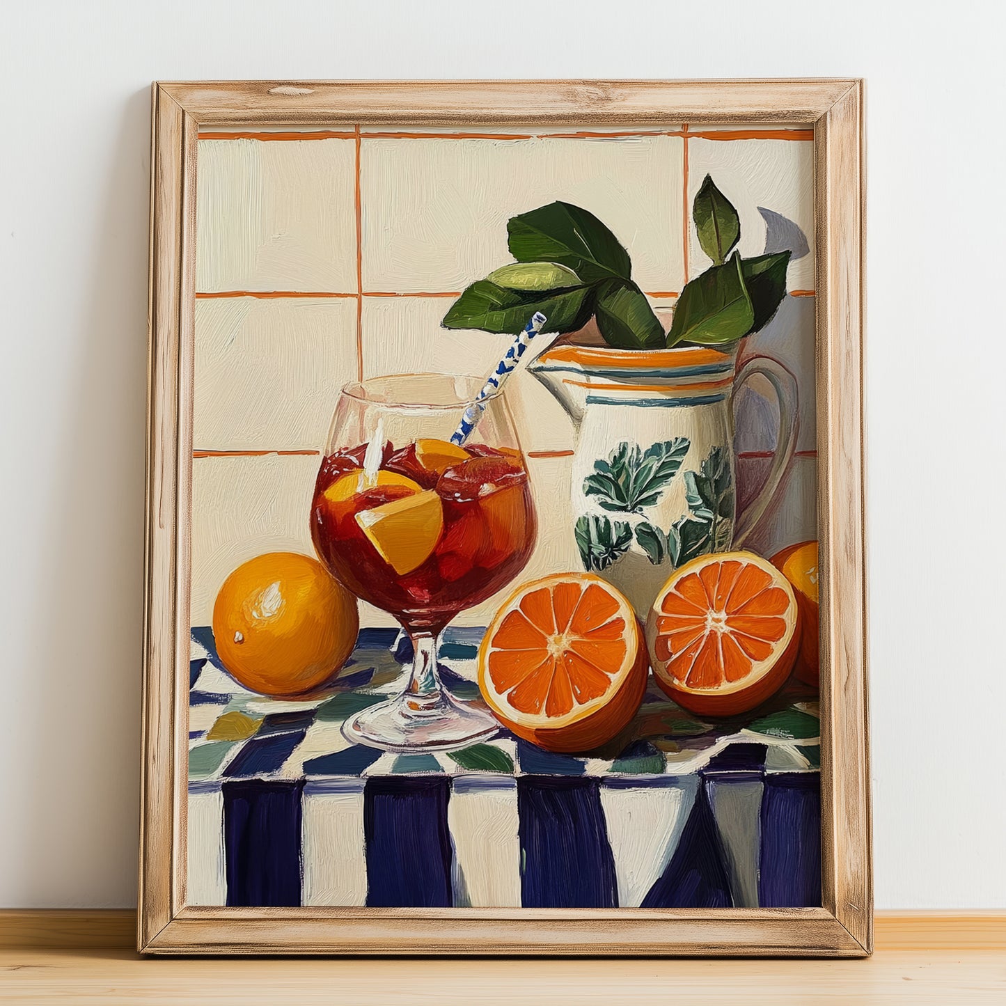 Sangria – Spanish Cocktail Drink, Rooftop Terrace Poster, no-text version framed in wood