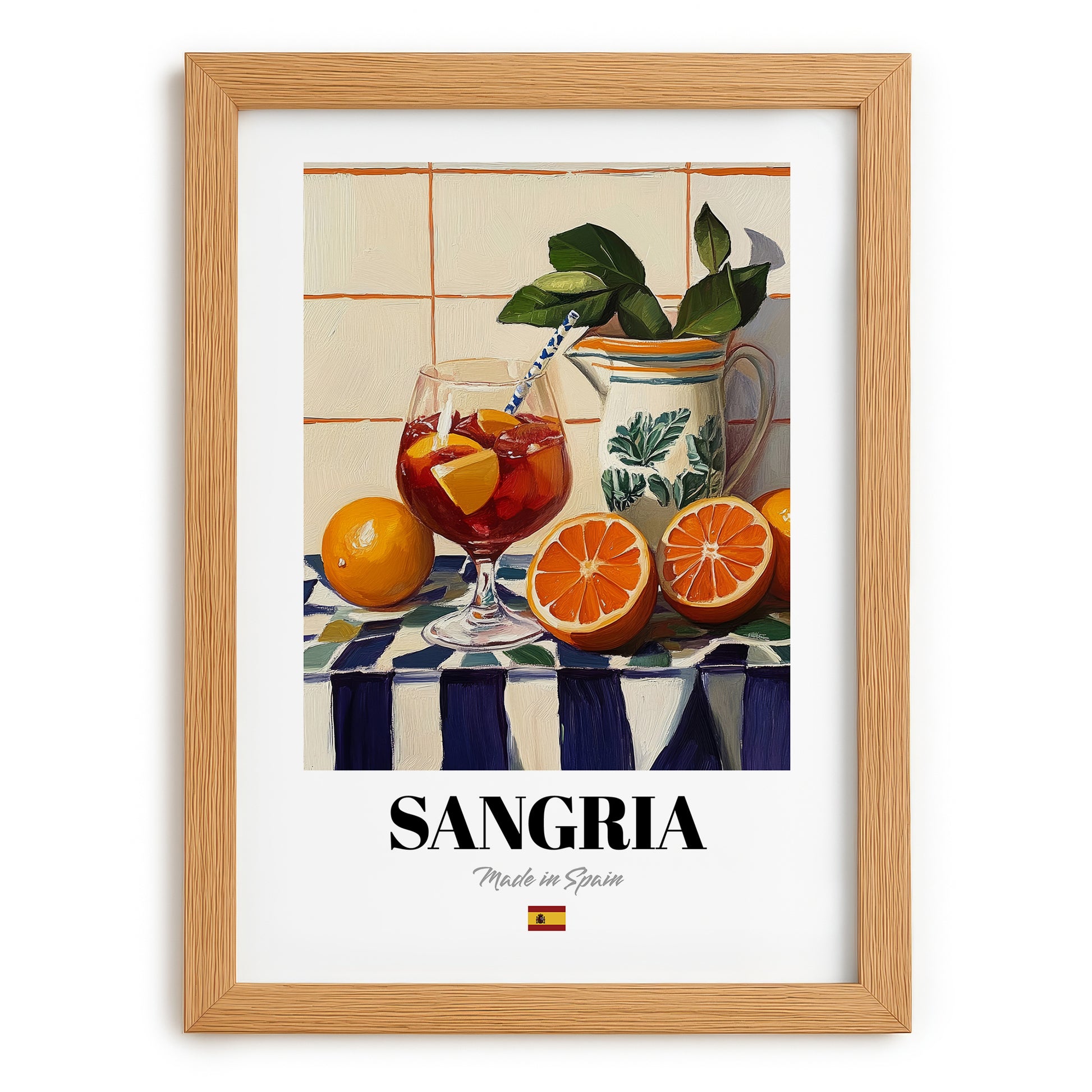 Sangria – Spanish Cocktail Drink, Rooftop Terrace Poster, set in oak frame