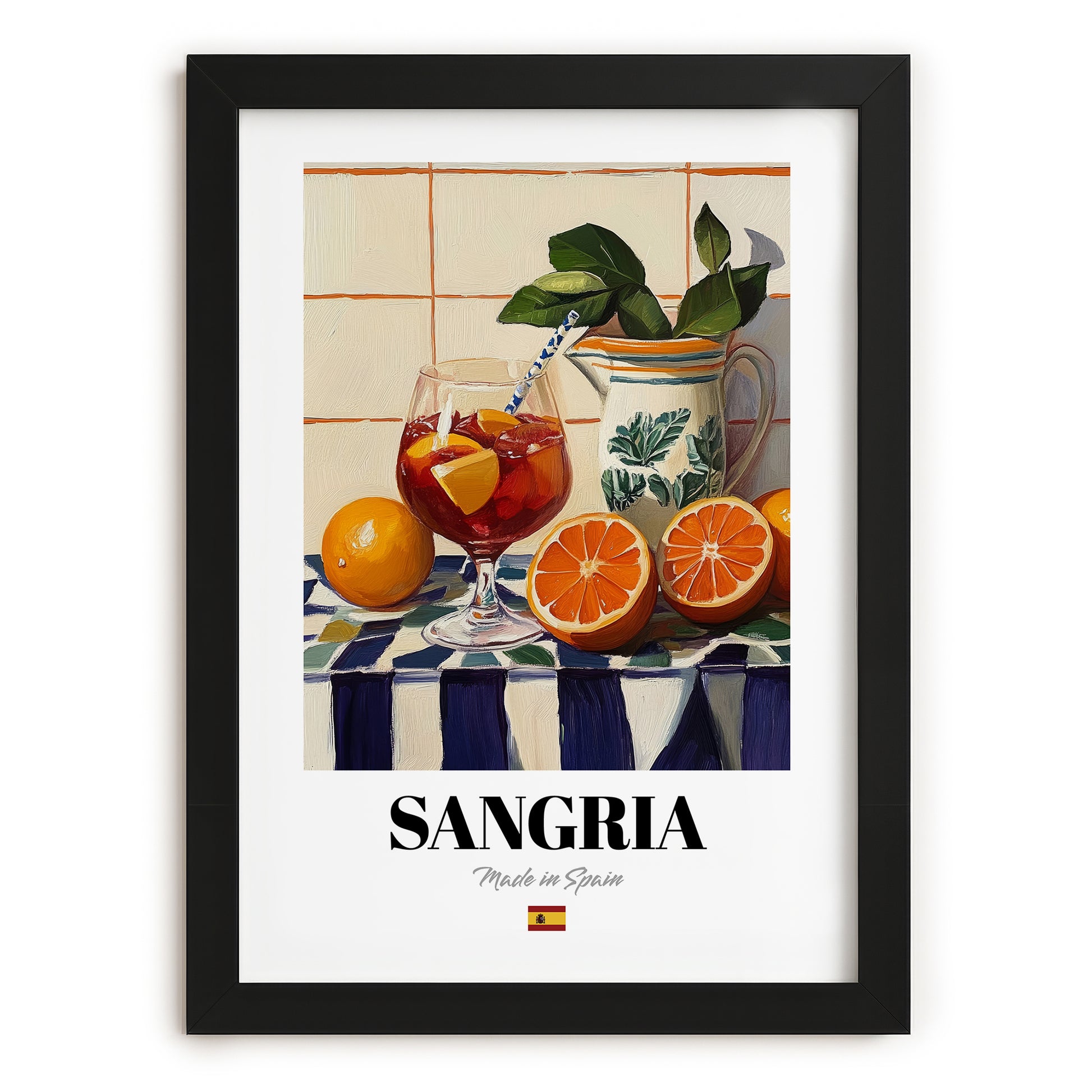 Sangria – Spanish Cocktail Drink, Rooftop Terrace Poster, in sleek black frame