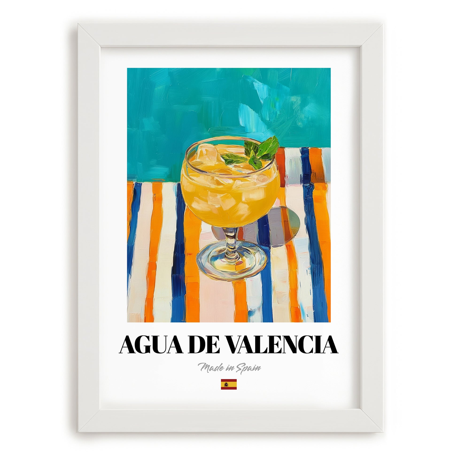 Agua de Valencia – Spanish Cocktail Drink, Cocktail Lounge Poster, placed in minimal white frame