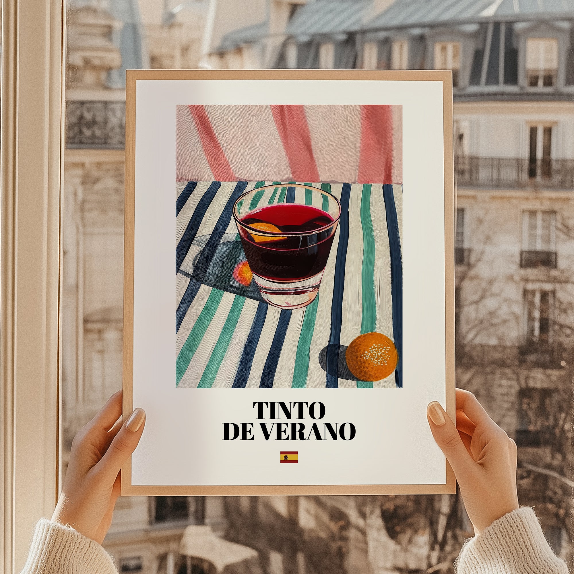 Tinto de Verano – Spanish Cocktail Drink, Speakeasy Illustration, styled in a charming Paris street view